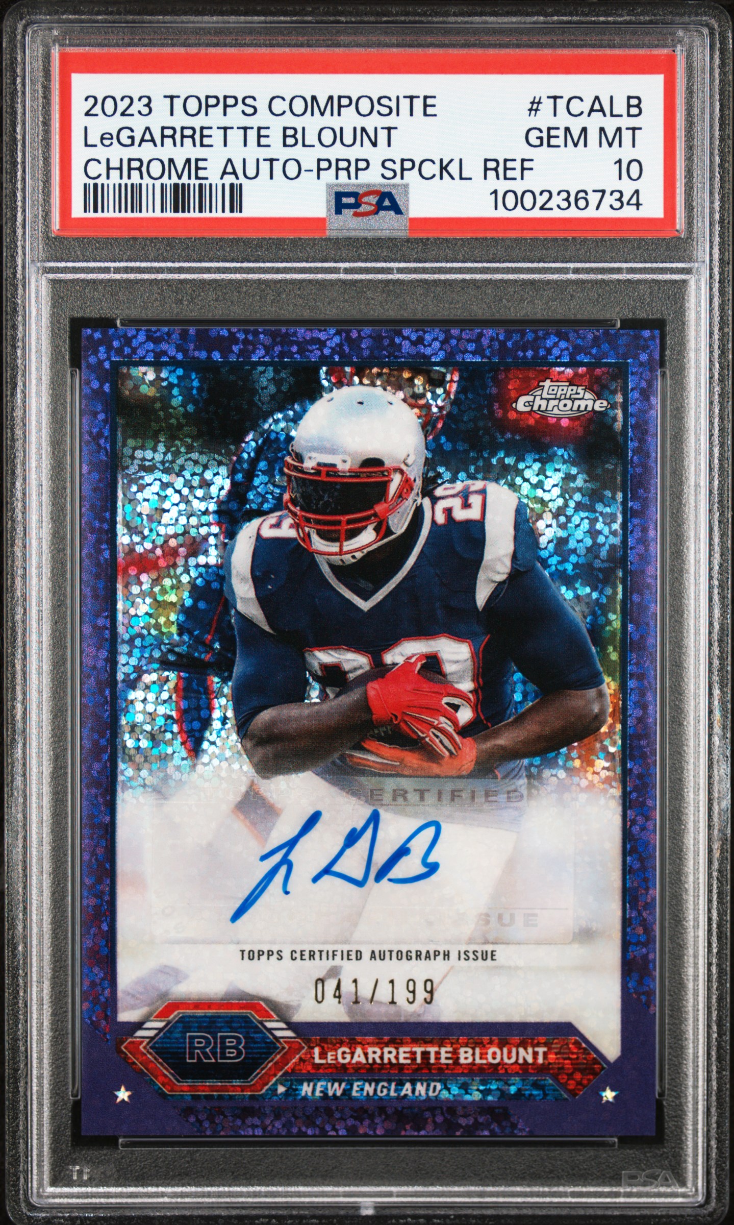 2023 Topps Composite Topps Chrome Autographs Legarrette Blount #Tcalb (Chrome Auto-Prp Spckl Ref) Gem Mt 10 front