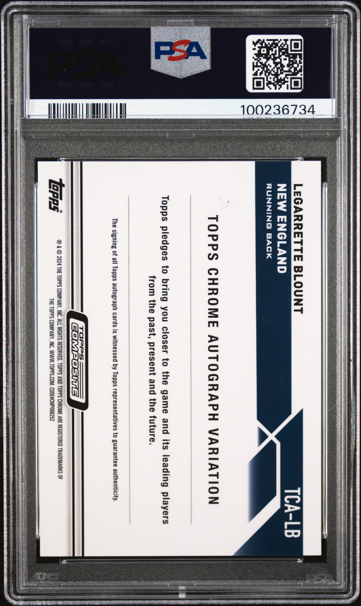 2023 Topps Composite Topps Chrome Autographs Legarrette Blount #Tcalb (Chrome Auto-Prp Spckl Ref) Gem Mt 10 back