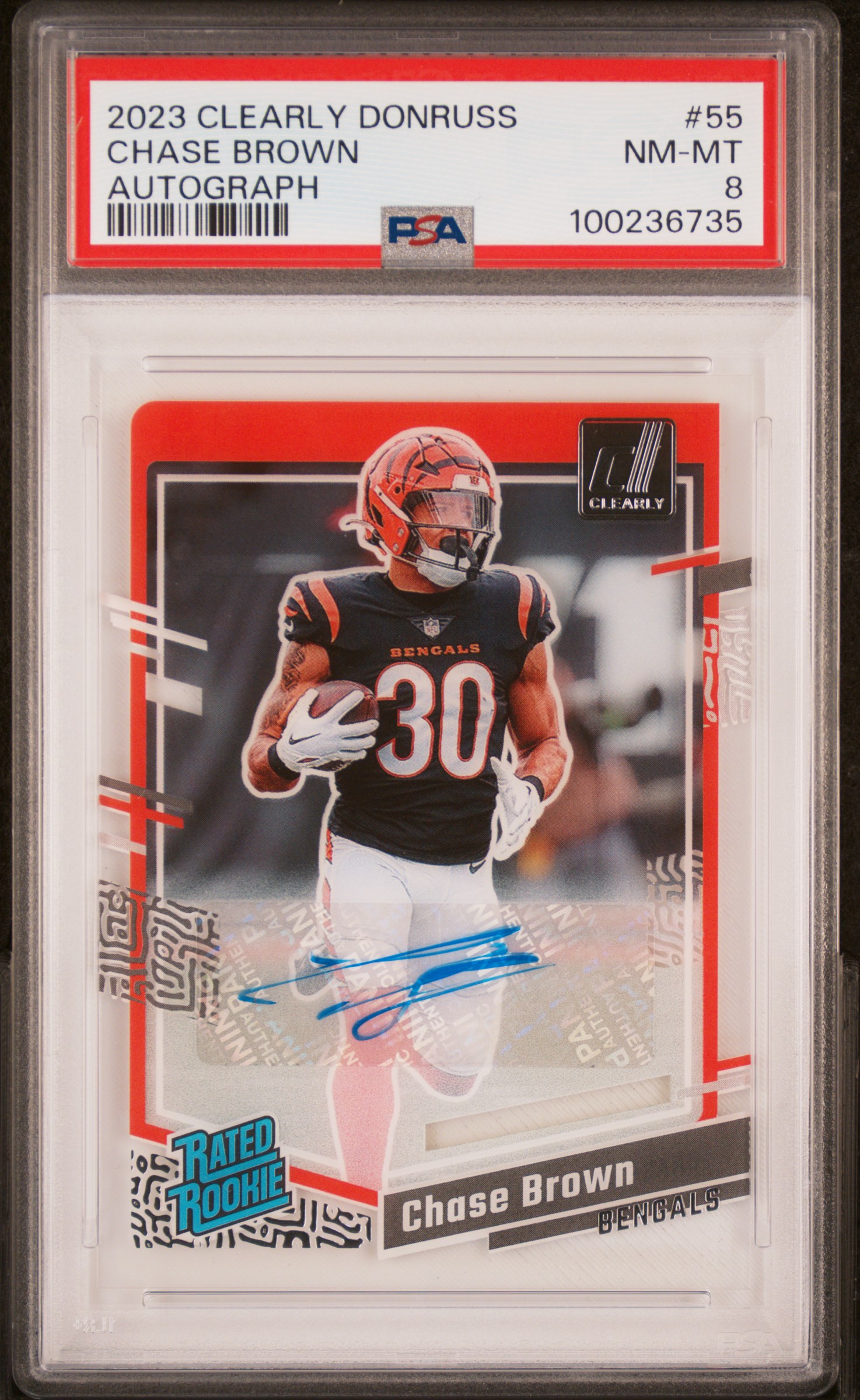 2023 Panini Clearly Donruss Chase Brown #55 (Autograph) Nm-Mt 8 front