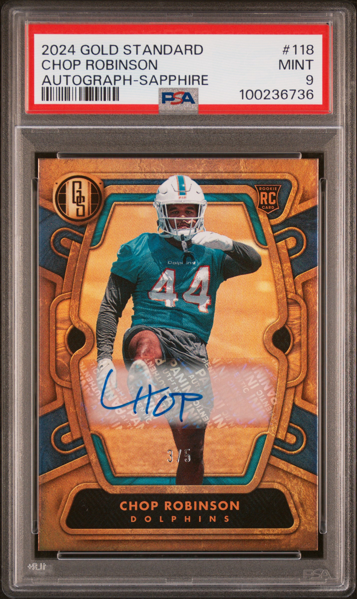 2024 Panini Gold Standard Chop Robinson #118 (Autograph-Sapphire) Mint 9 front
