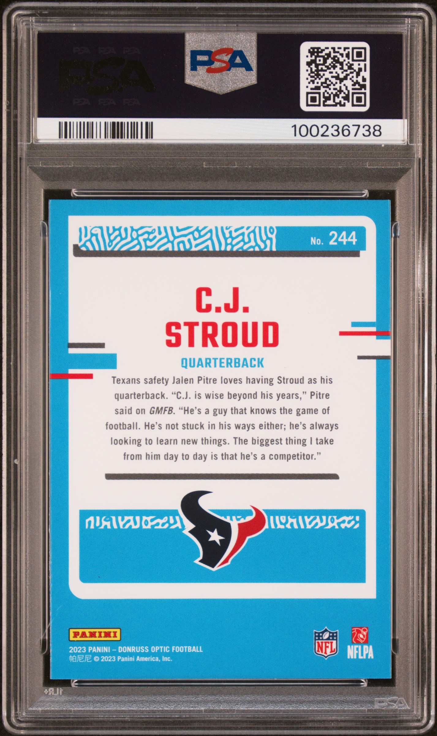 2023 Panini Donruss Optic Cj Stroud #244 Mint 9 back