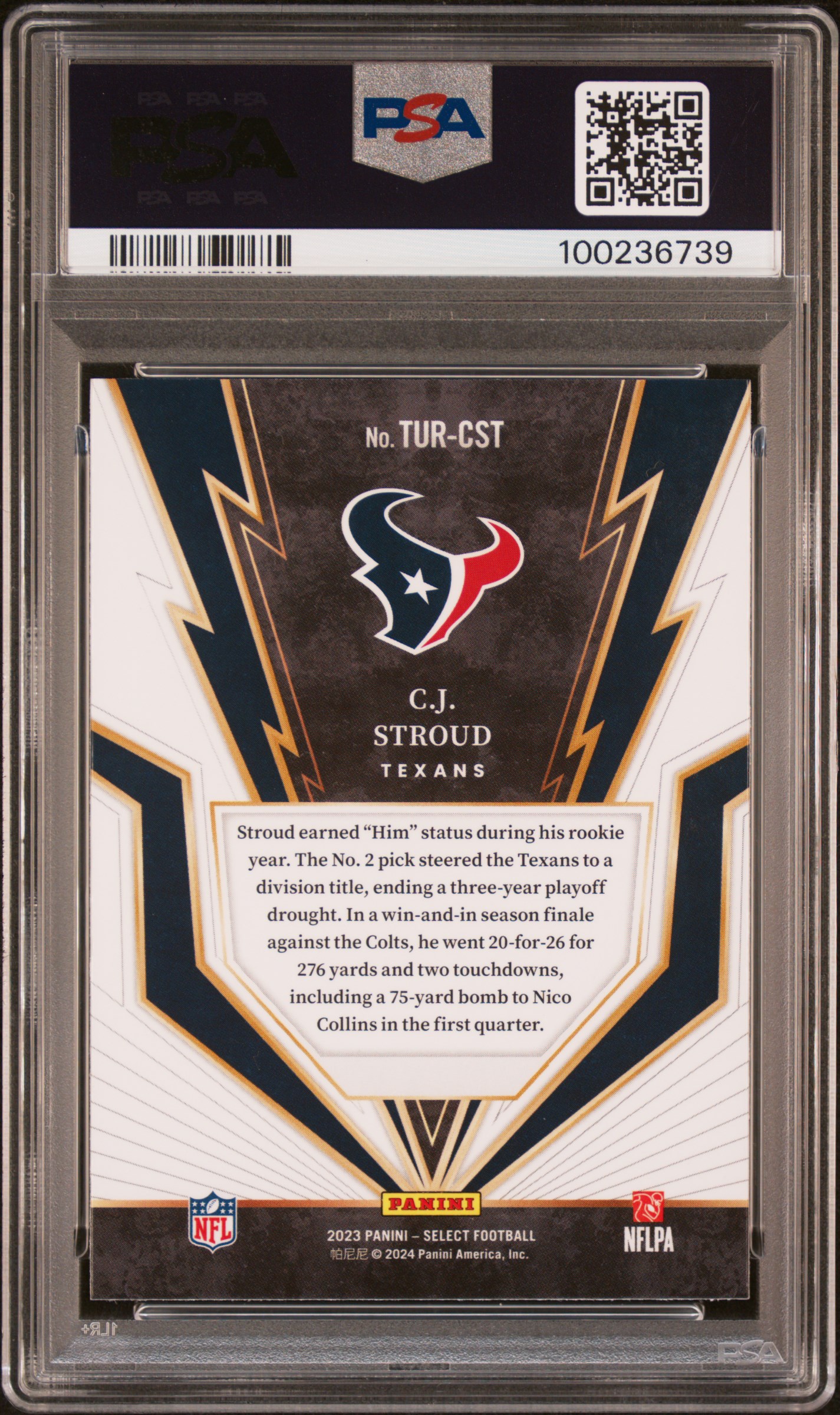 2023 Panini Select Turbocharged Cj Stroud #Turcst Gem Mt 10 back