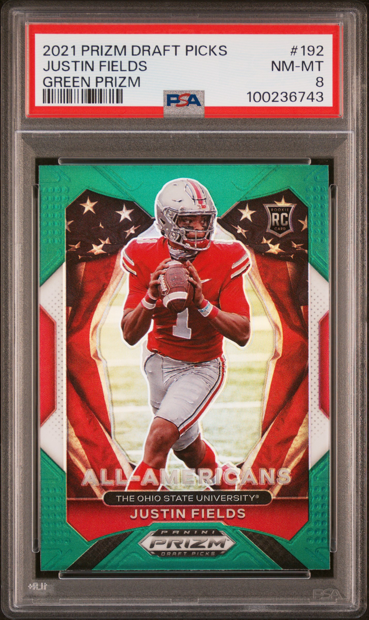 2021 Panini Prizm Draft Picks Justin Fields #192 (Green Prizm) Nm-Mt 8 front