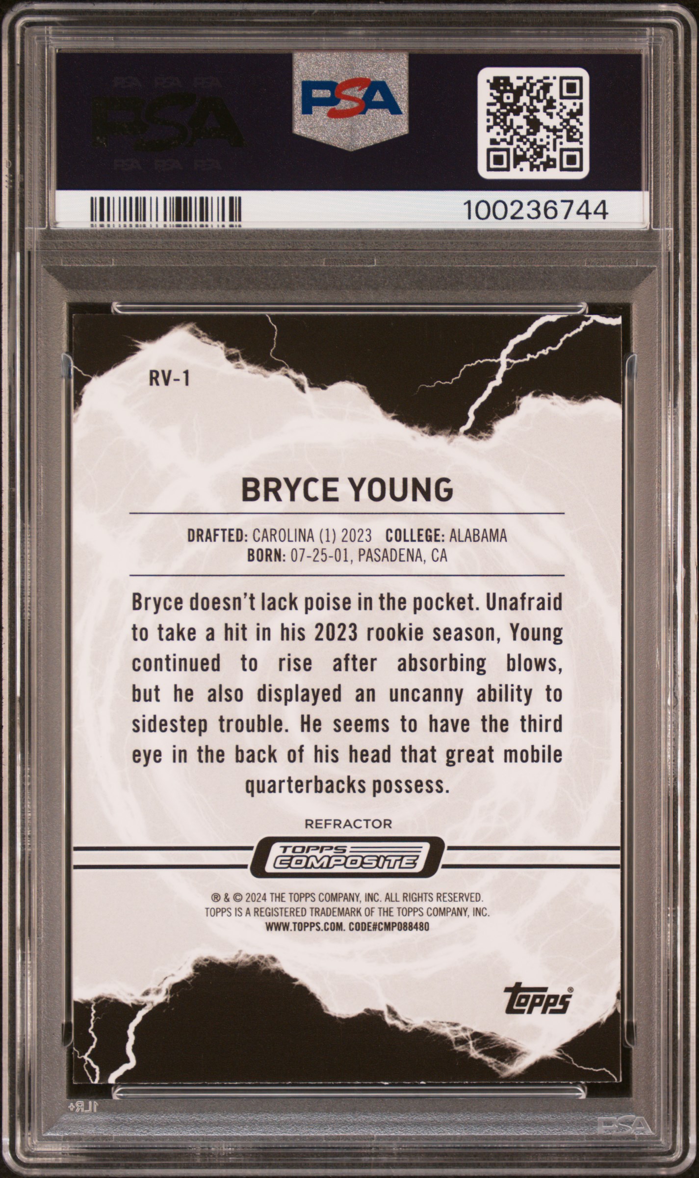 2023 Topps Composite Resurgence Voltaic Bryce Young #Rv1 (Resurgence Voltaic-Ref) Mint 9 back