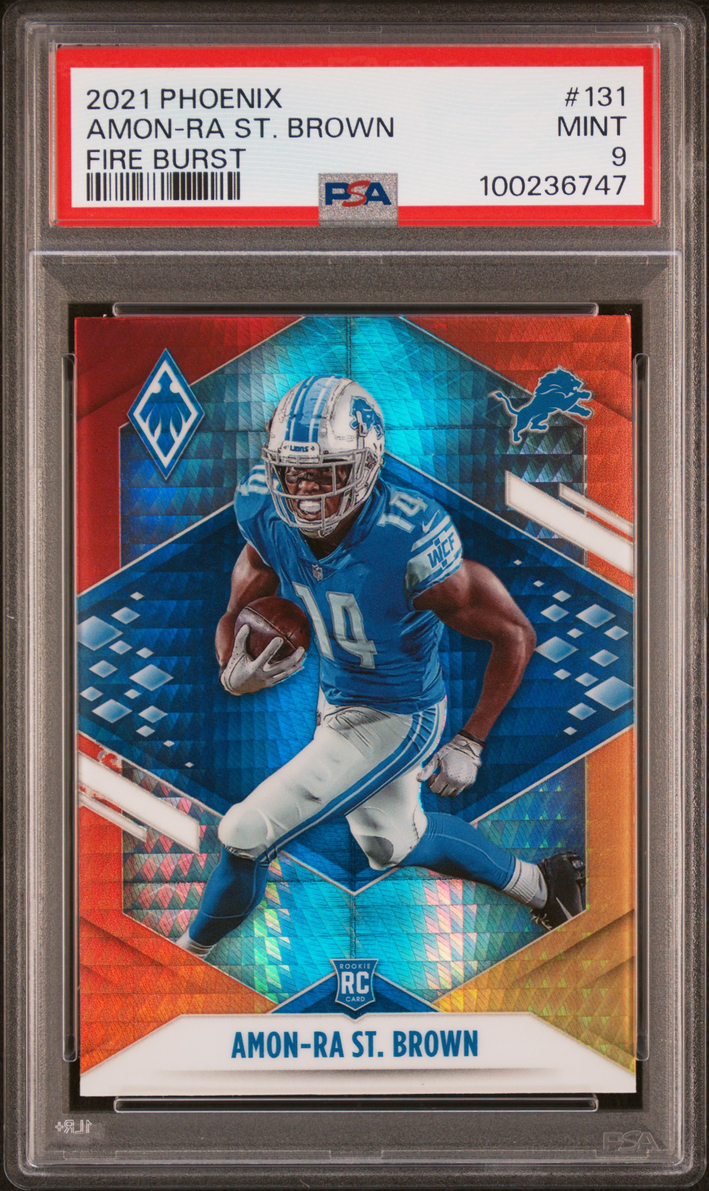 2021 Panini Phoenix Amon-Ra St. Brown #131 (Fire Burst) Mint 9 front