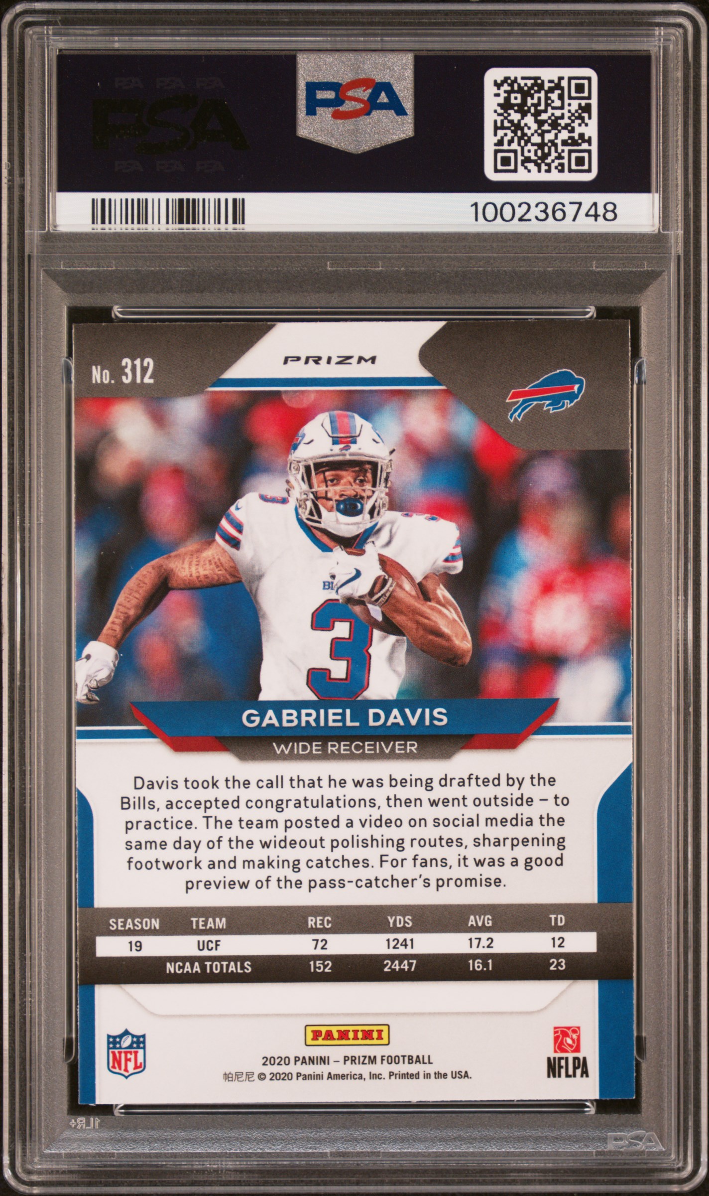 2020 Panini Prizm Gabriel Davis #312 (Lazer Prizm) Mint 9 back