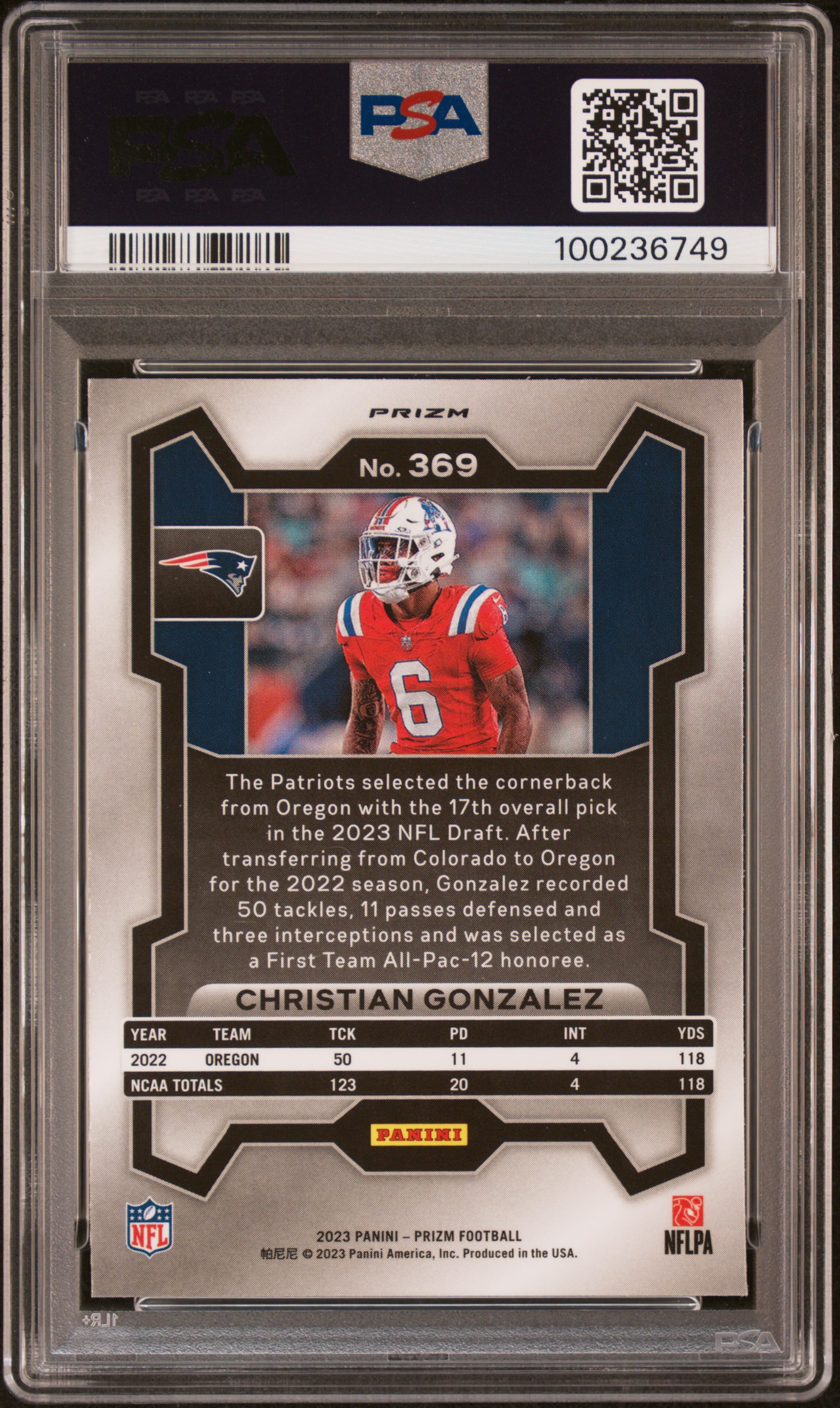 2023 Panini Prizm Christian Gonzalez #369 (Purple Pulsar) Mint 9 back