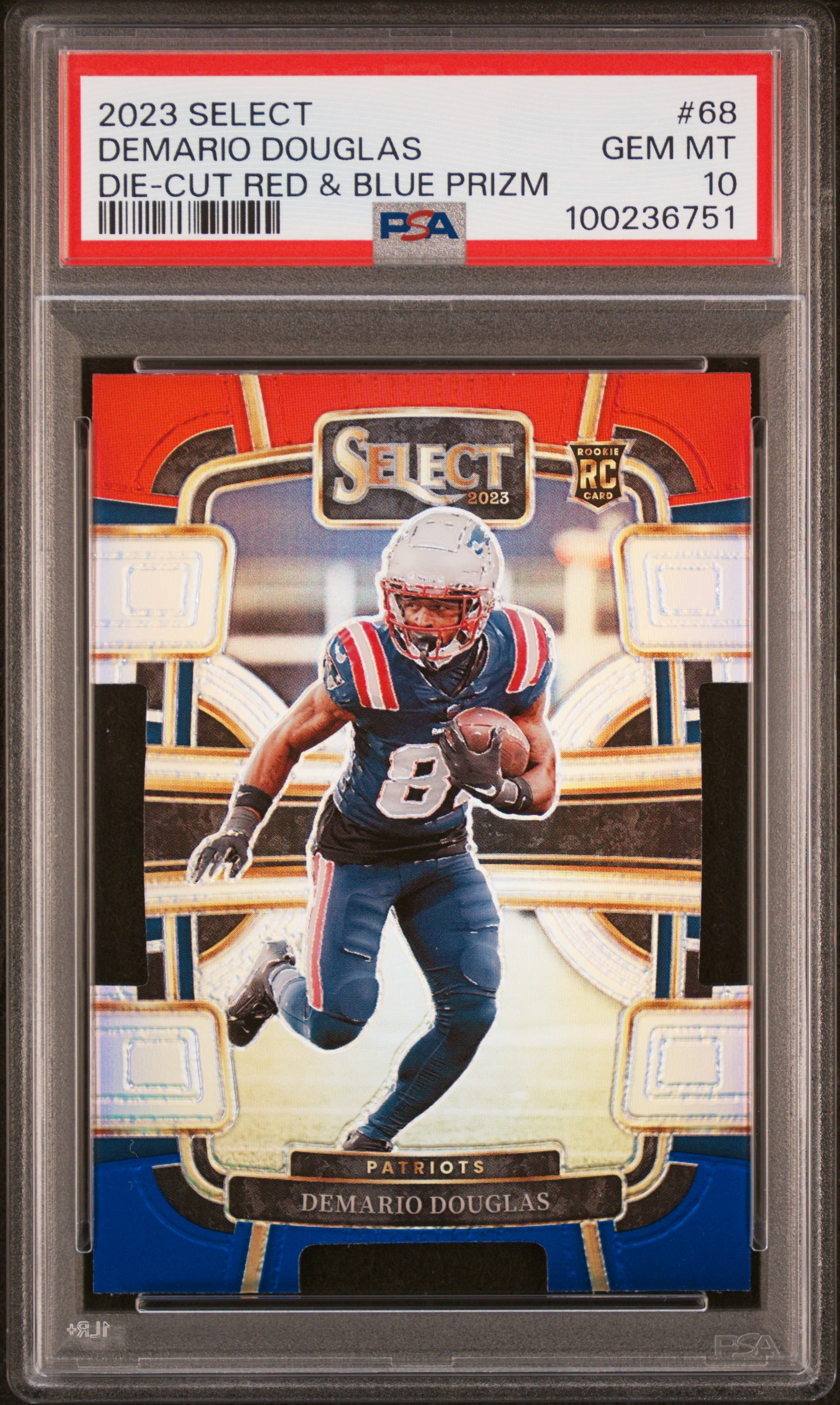 2023 Panini Select Demario Douglas #68 (Die-Cut Red & Blue Prizm) Gem Mt 10 front