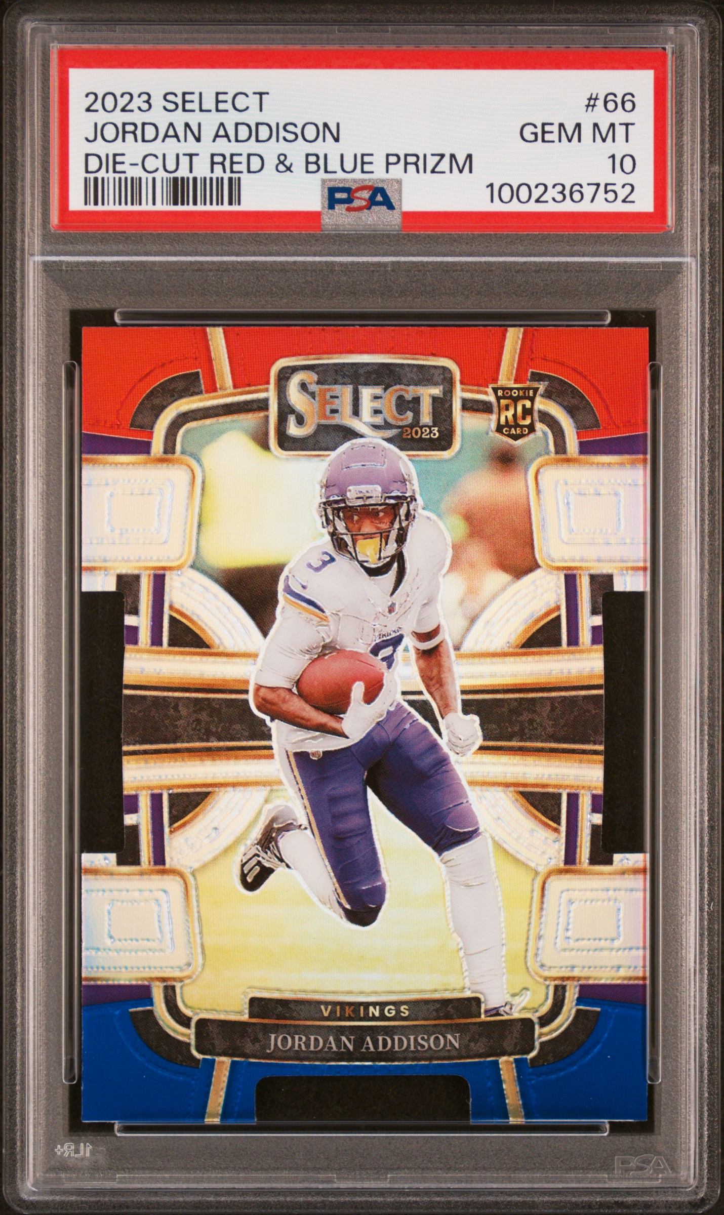 2023 Panini Select Jordan Addison #66 (Die-Cut Red & Blue Prizm) Gem Mt 10 front