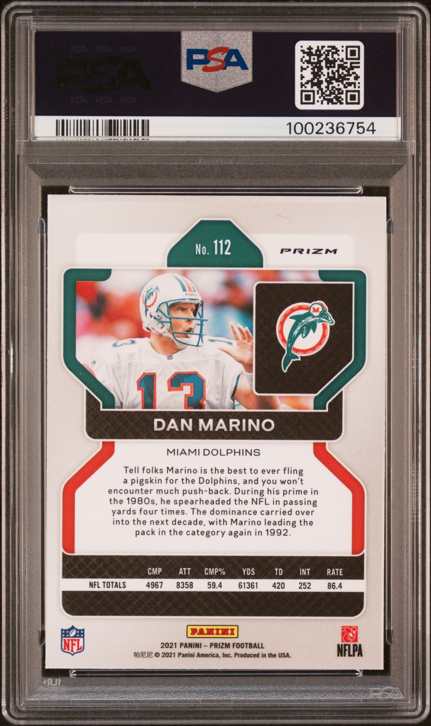 2021 Panini Prizm Dan Marino #112 (Pink Prizm) Nm-Mt 8 back