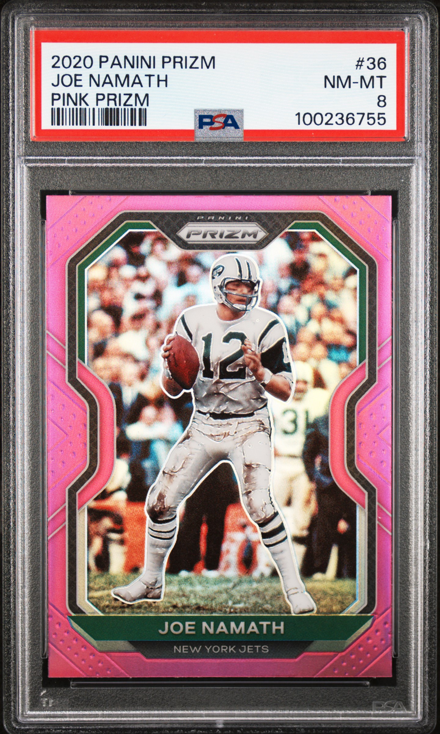 2020 Panini Prizm Joe Namath #36 (Pink Prizm) Nm-Mt 8 front