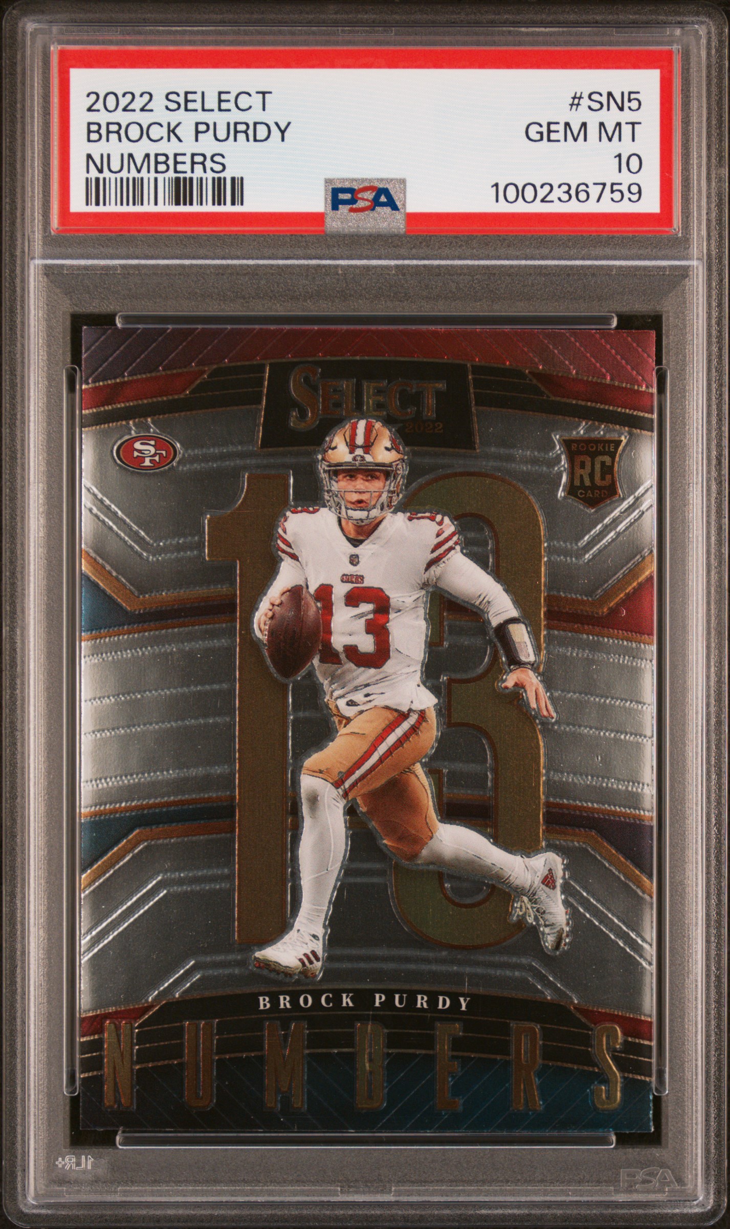2022 Panini Select Select Numbers Brock Purdy #Sn5 (Numbers) Gem Mt 10 front