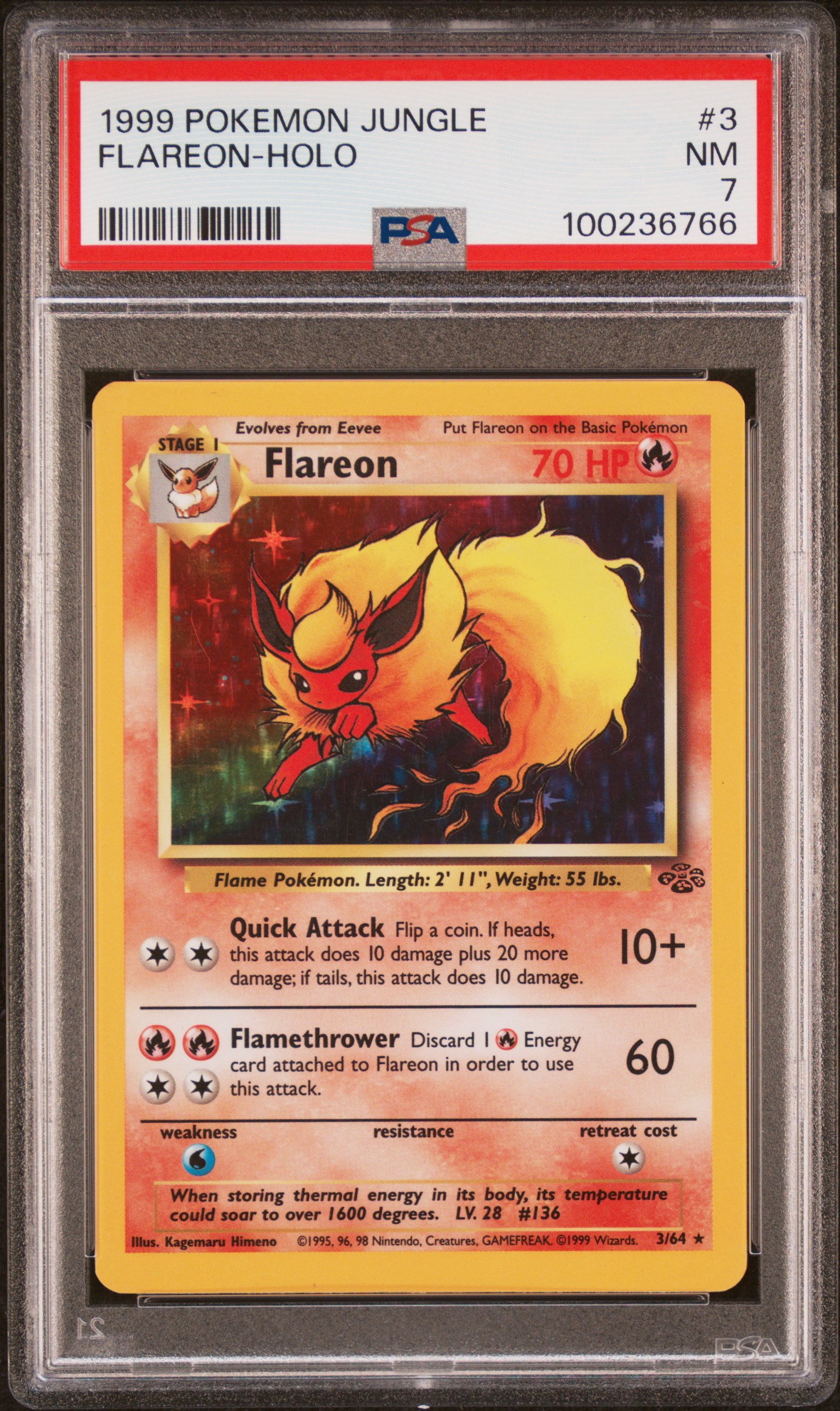 1999 Pokemon Jungle Flareon-Holo #3 Nm 7 front
