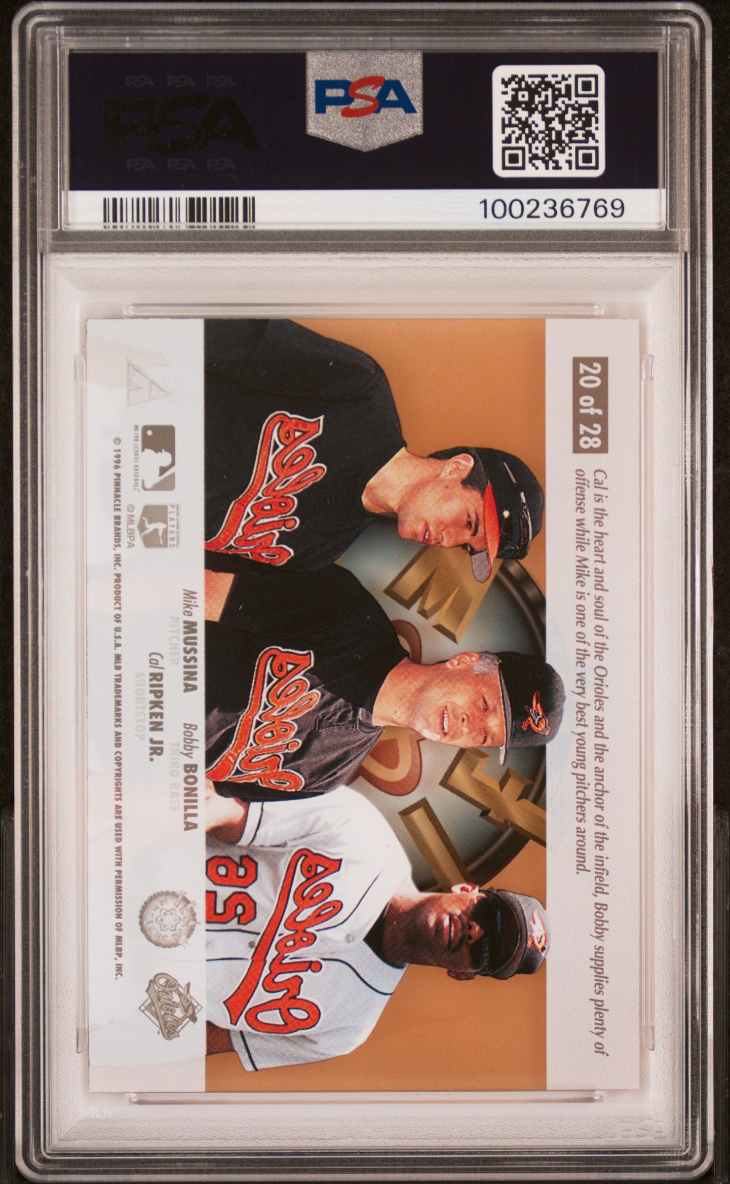 1996 Select Team Nucleus Bonilla/Ripken Jr. #20 (Mussina) Mint 9 back