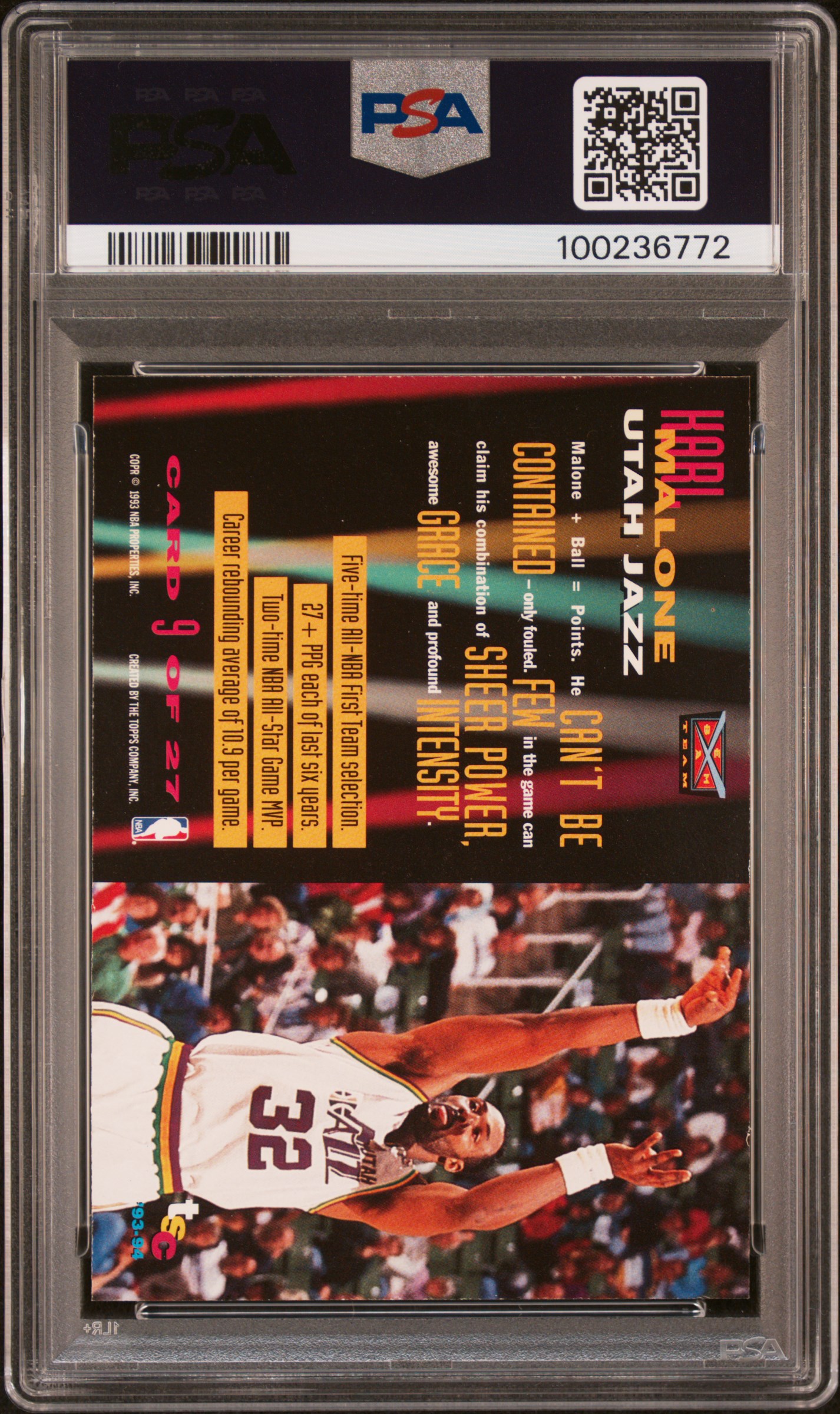 1993 Stadium Club Beam Team Karl Malone #9 (Beam Team-Members Only) Nm-Mt 8 back