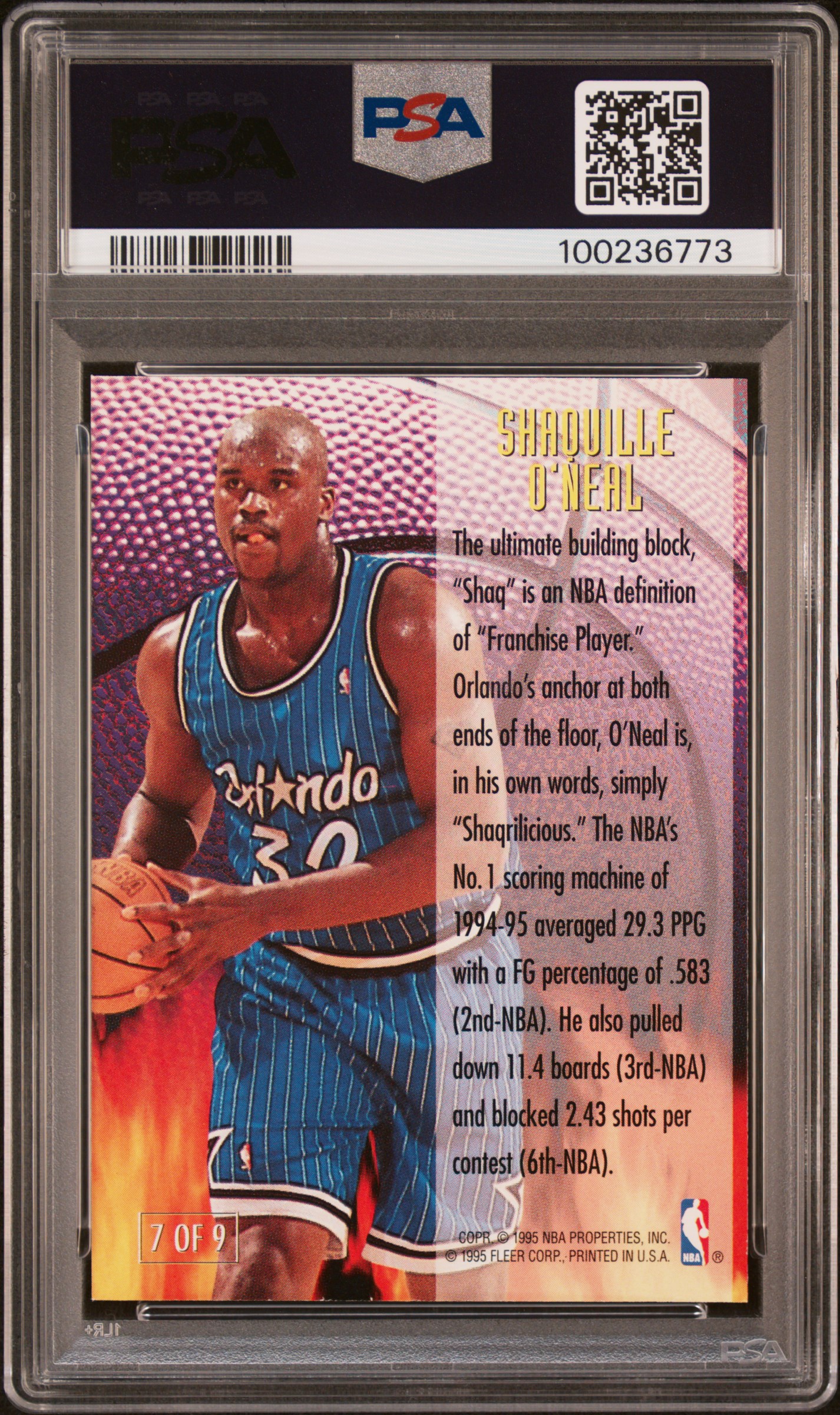 1995 Fleer Franchise Futures Shaquille O'neal #7 (Franchise Futures) Mint 9 back