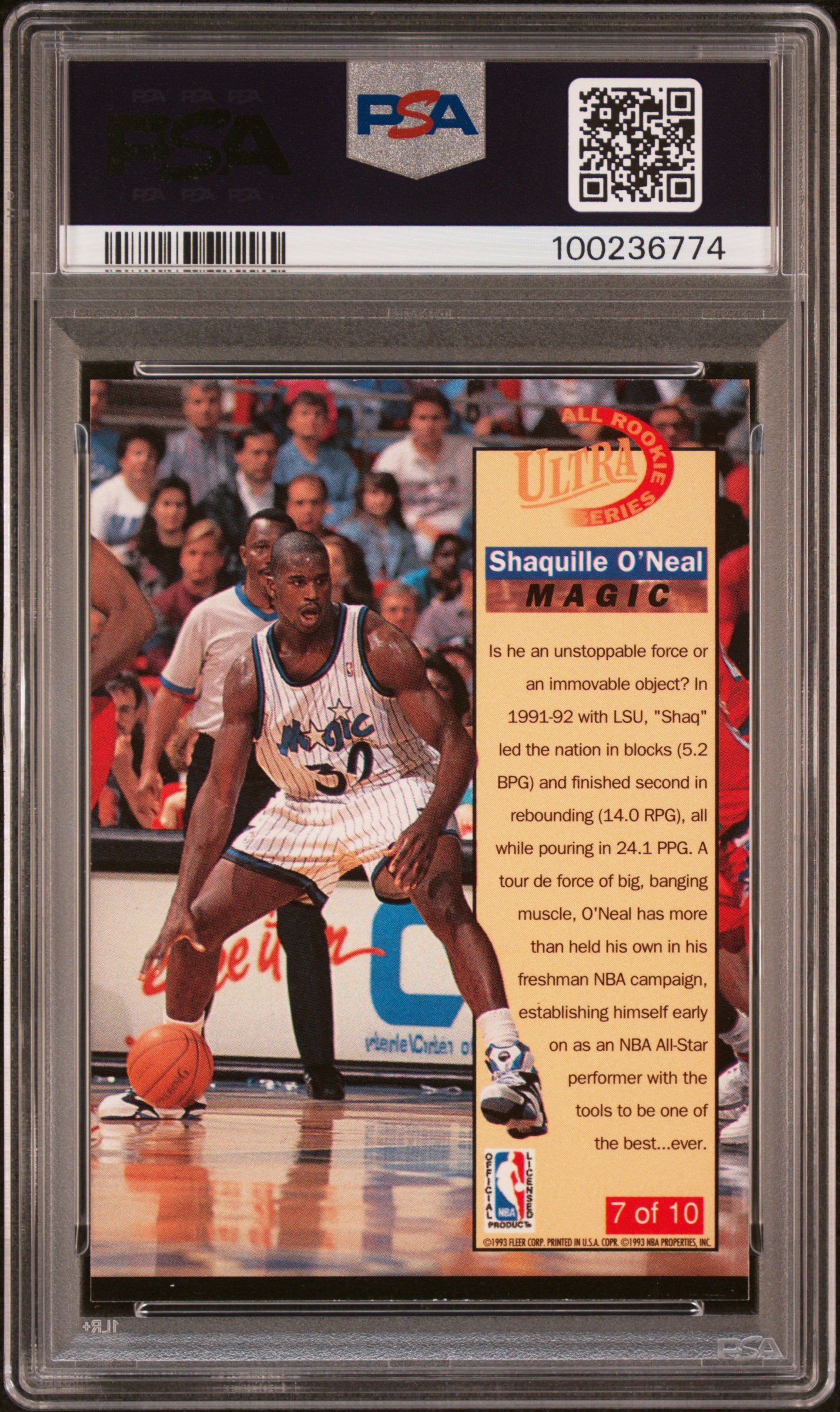 1992 Ultra All-Rookies Shaquille O'neal #7 Nm-Mt 8 back