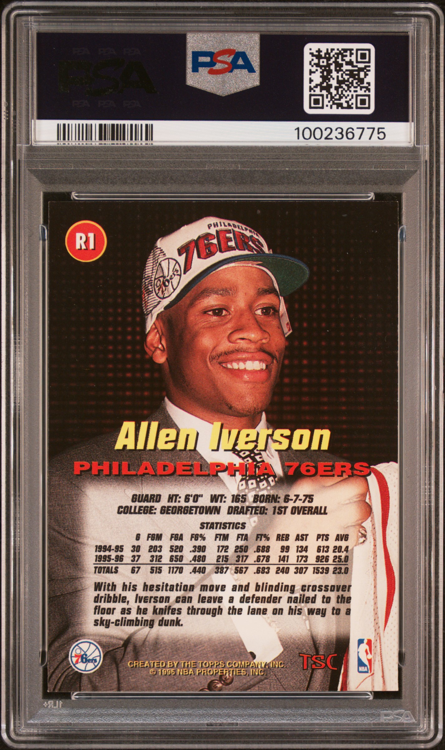 1996 Stadium Club Rookies 1 Allen Iverson #R1 (Rookies 1) Nm-Mt 8 back