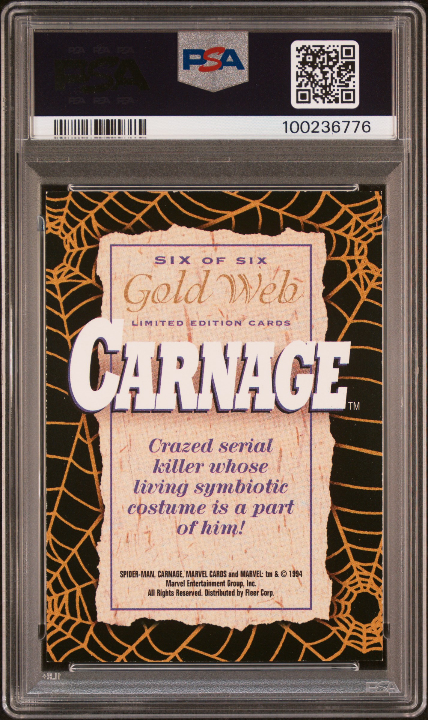 1994 Fleer The Amazing Spider-Man Gold-Web Foils Carnage #6 (Spider-Man Gold-Wb.foils) Nm 7 back