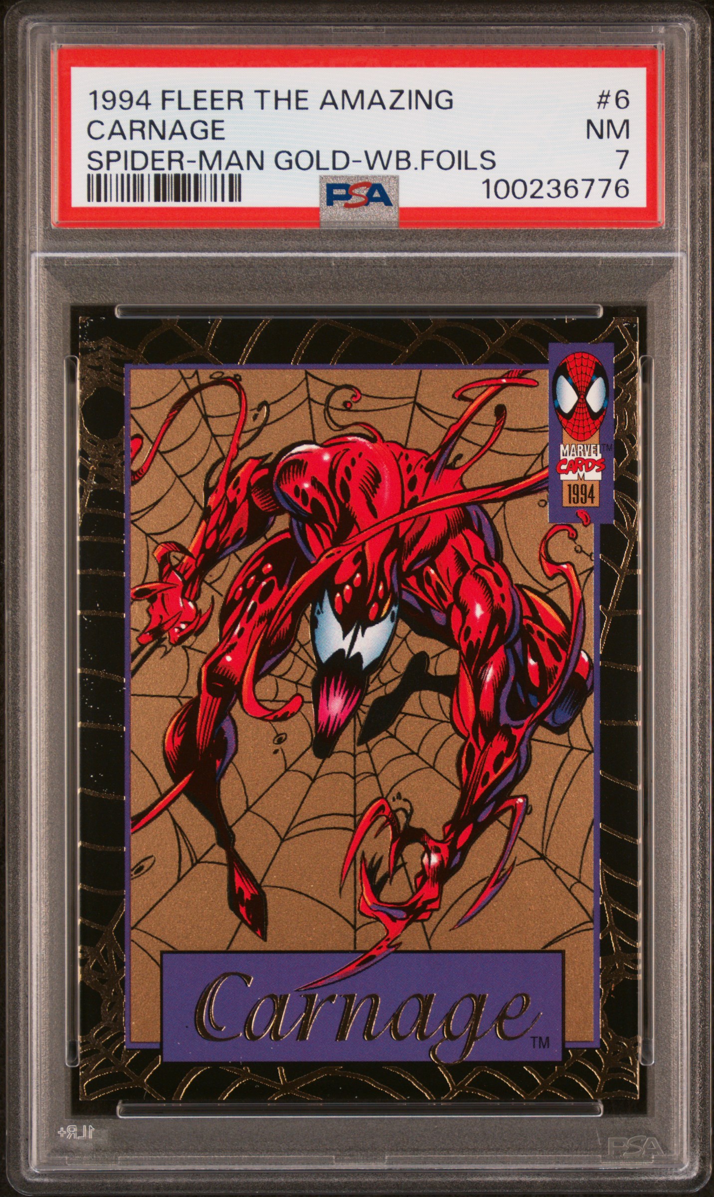 1994 Fleer The Amazing Spider-Man Gold-Web Foils Carnage #6 (Spider-Man Gold-Wb.foils) Nm 7 front