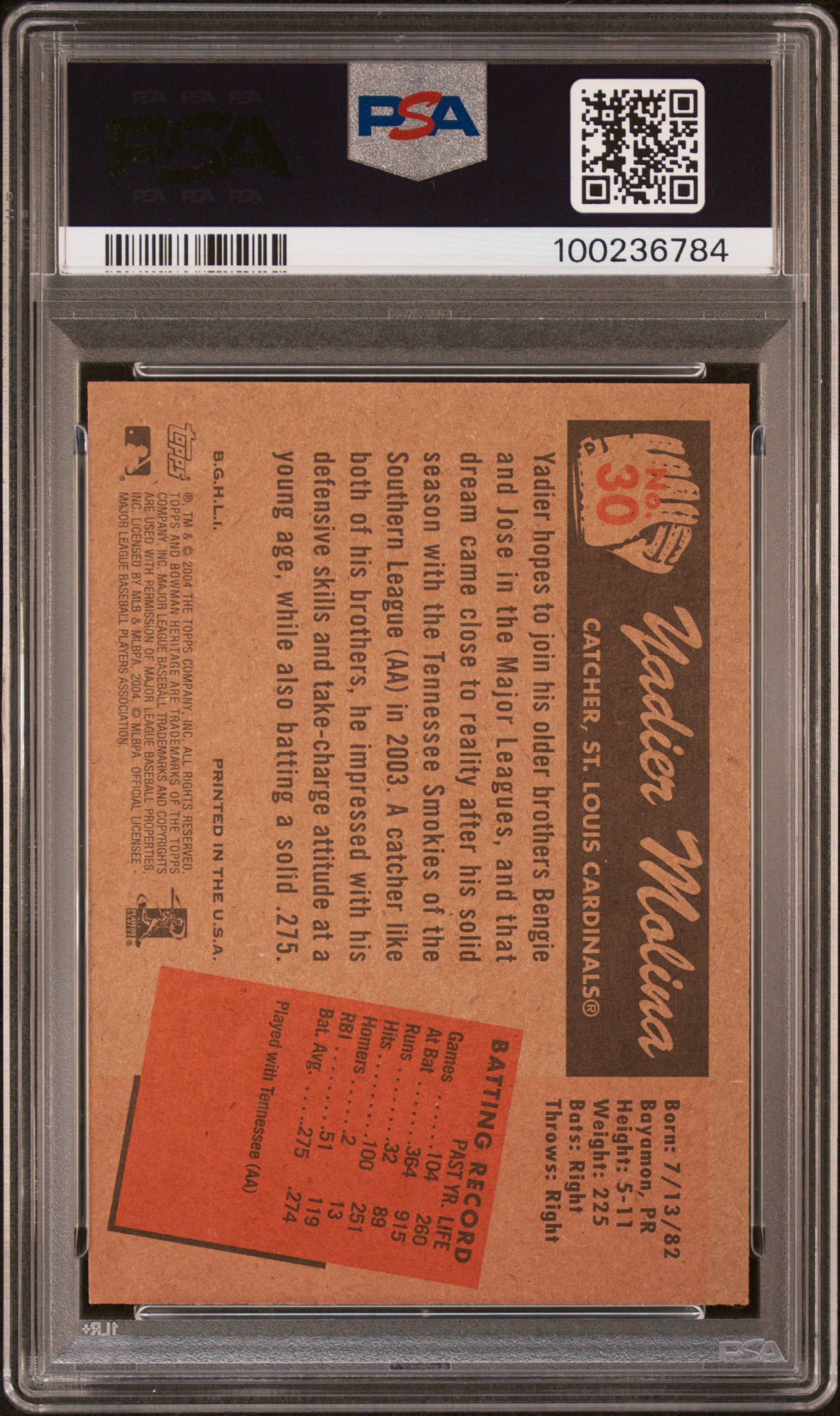 2004 Bowman Heritage Yadier Molina #30 Nm-Mt 8 back