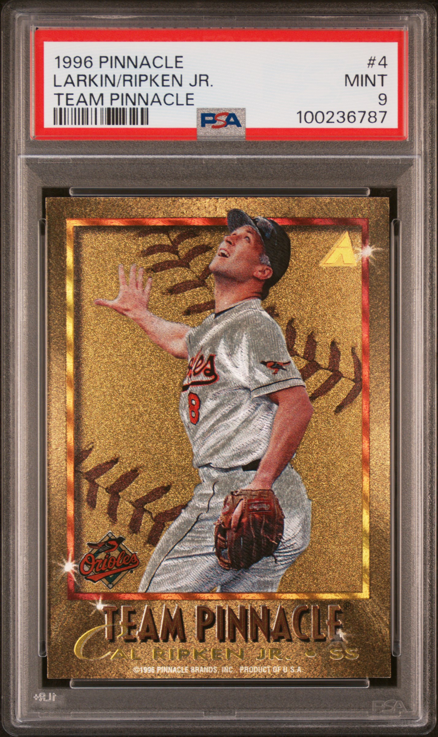 1996 Pinnacle Team Pinnacle Larkin/Ripken Jr. #4 (Team Pinnacle) Mint 9 front