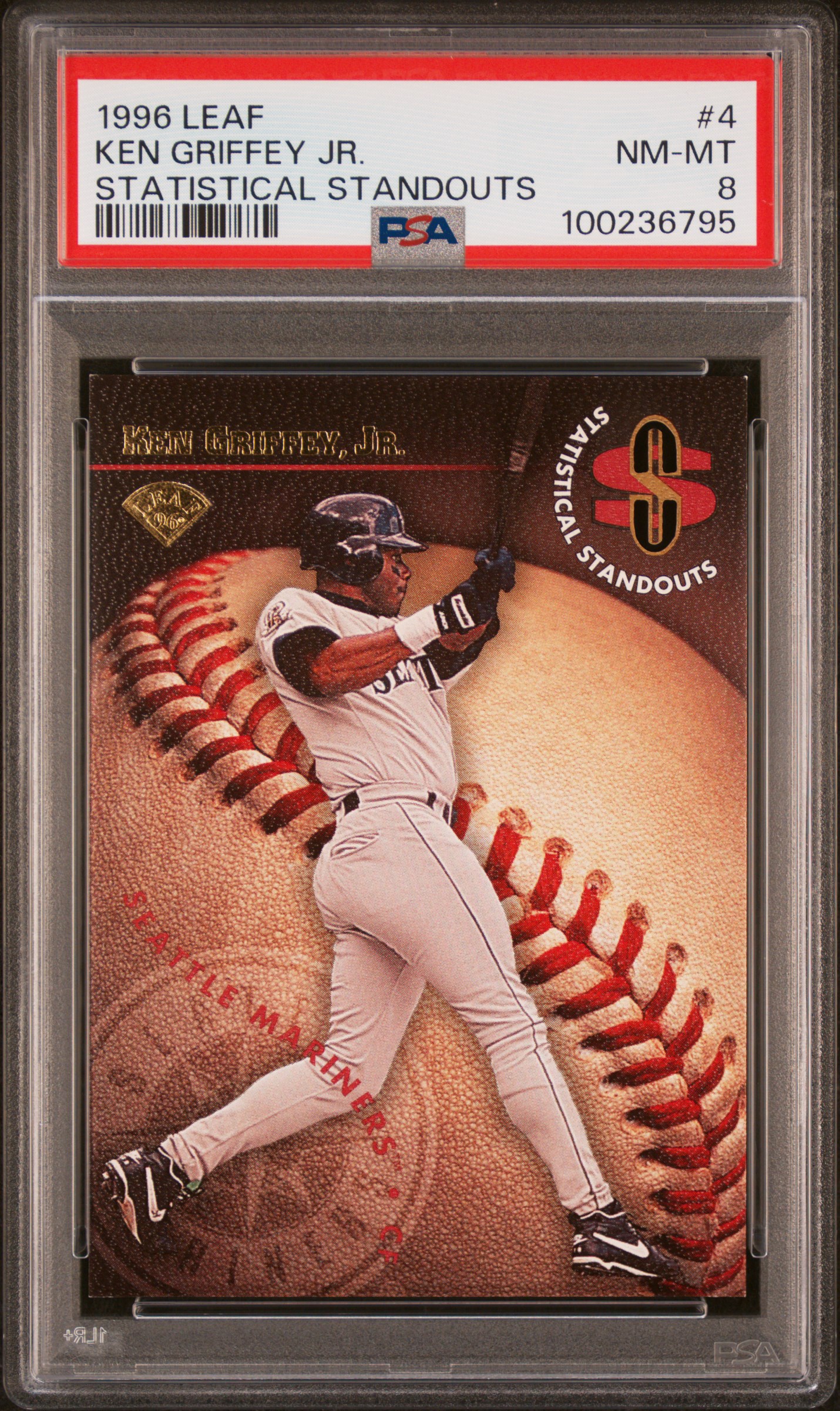 1996 Leaf Statistical Standouts Ken Griffey Jr. #4 (Statistical Standouts) Nm-Mt 8 front