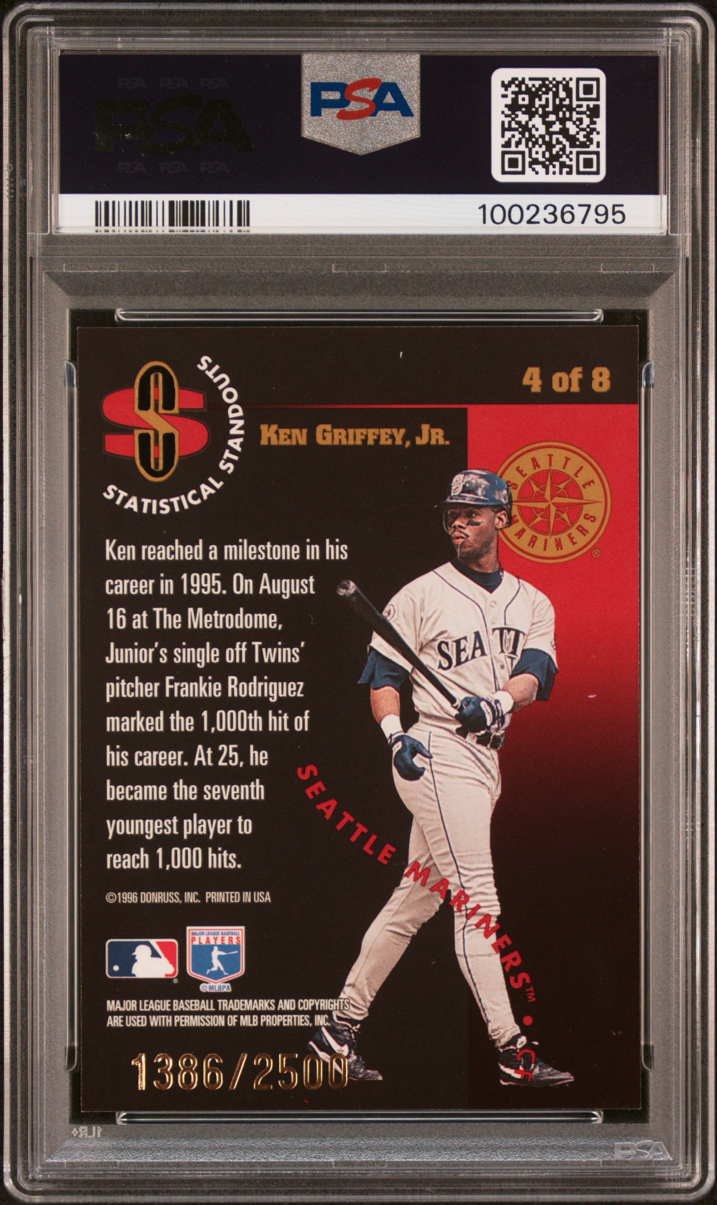 1996 Leaf Statistical Standouts Ken Griffey Jr. #4 (Statistical Standouts) Nm-Mt 8 back