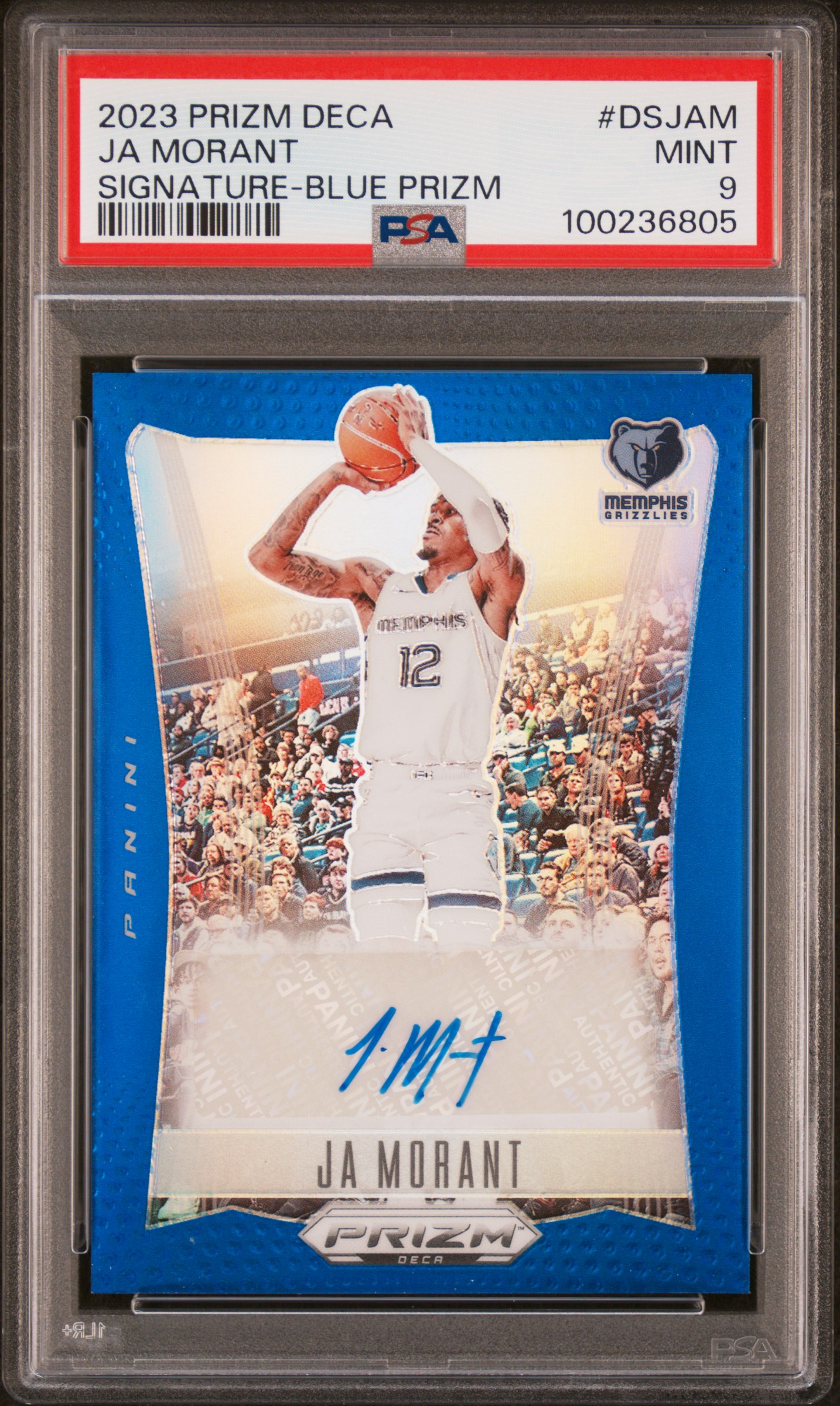 2023 Panini Prizm Deca Signatures Ja Morant #Dsjam (Signature-Blue Prizm) Mint 9 front