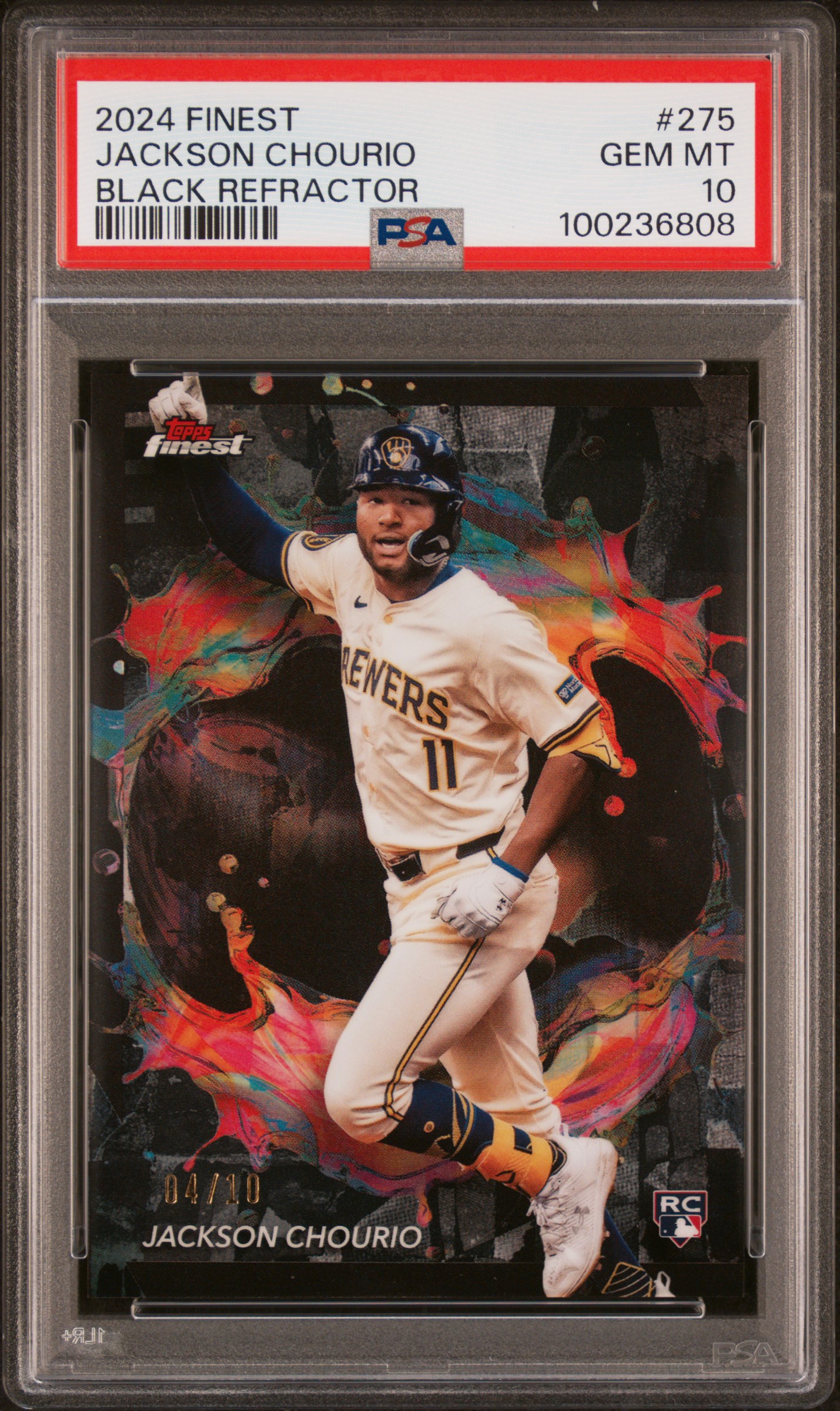 2024 Topps Finest Jackson Chourio #275 (Black Refractor) Gem Mt 10 front