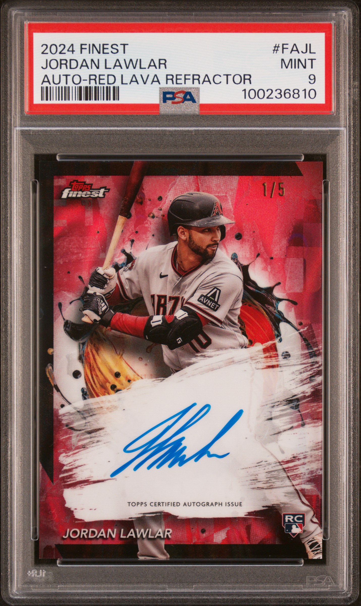 2024 Topps Finest Finest Autographs Jordan Lawlar #Fajl (Auto-Red Lava Refractor) Mint 9 front