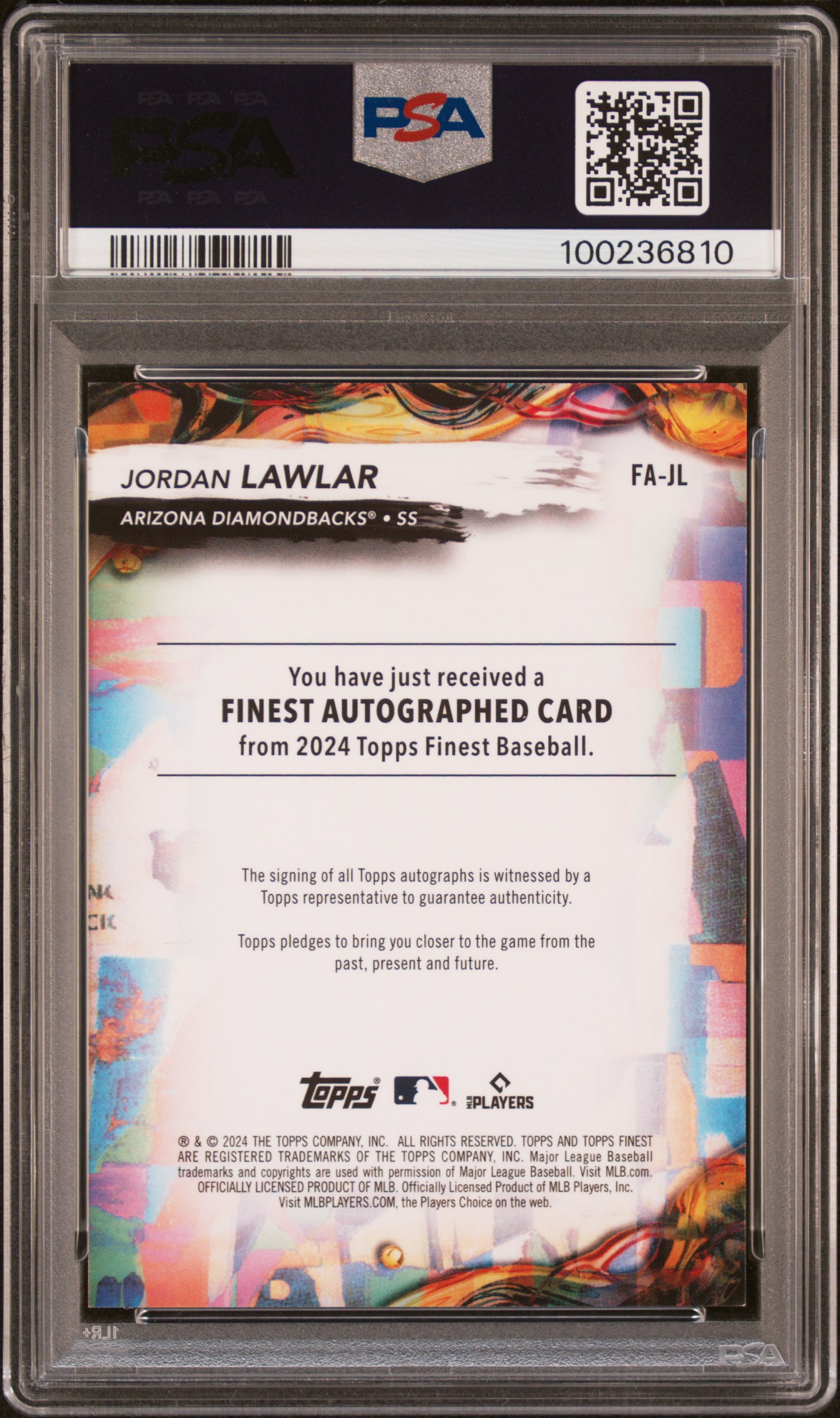 2024 Topps Finest Finest Autographs Jordan Lawlar #Fajl (Auto-Red Lava Refractor) Mint 9 back