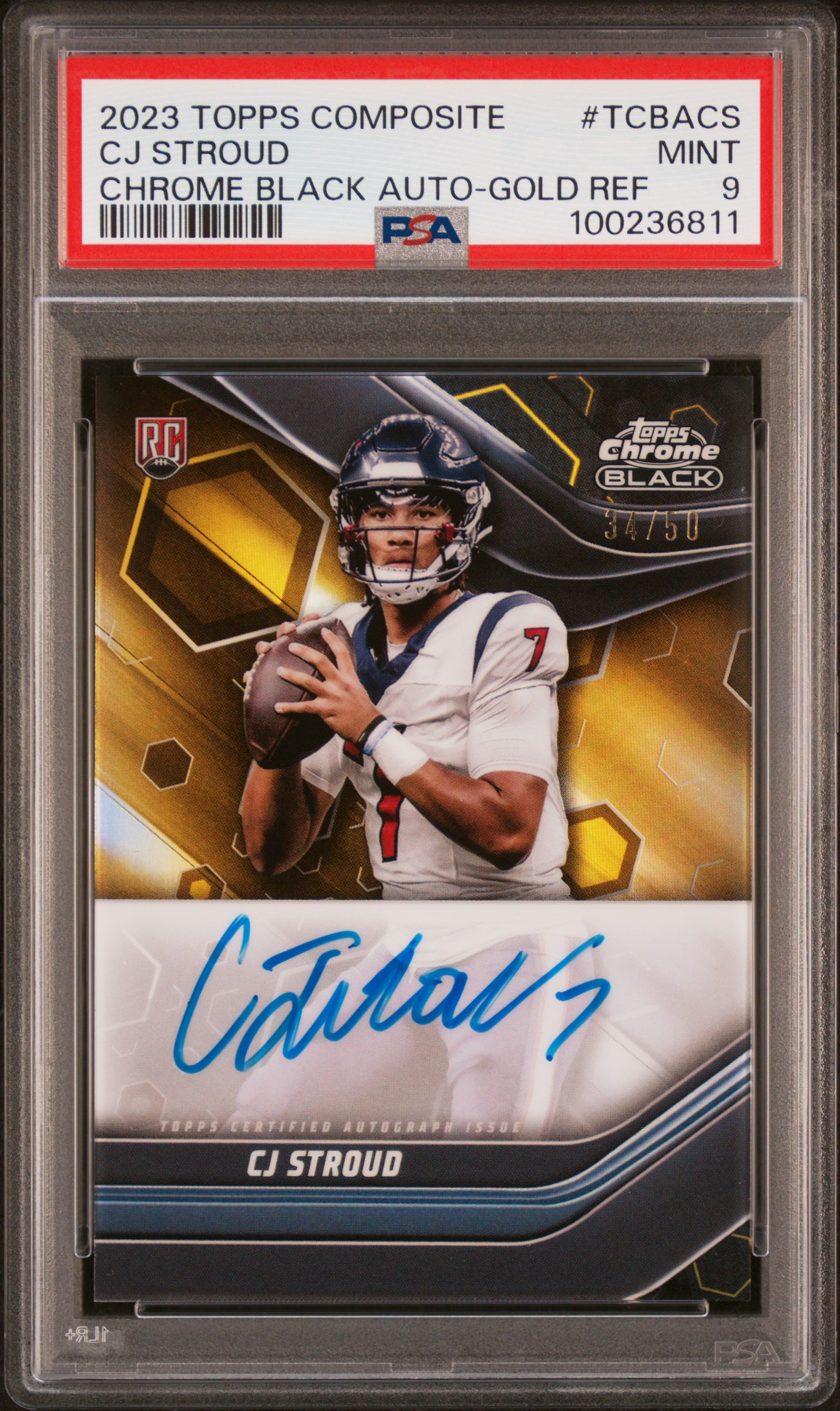 2023 Topps Composite Topps Chrome Black Autographs Cj Stroud #Tcbacs (Chrome Black Auto-Gold Ref) Mint 9 front