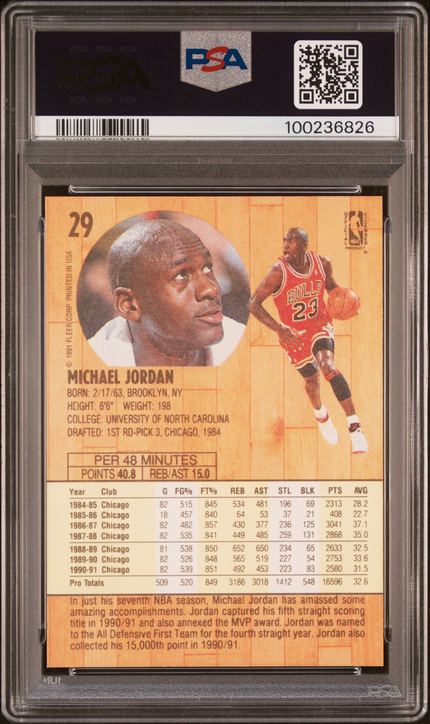 1991 Fleer Michael Jordan #29 Nm-Mt 8 back