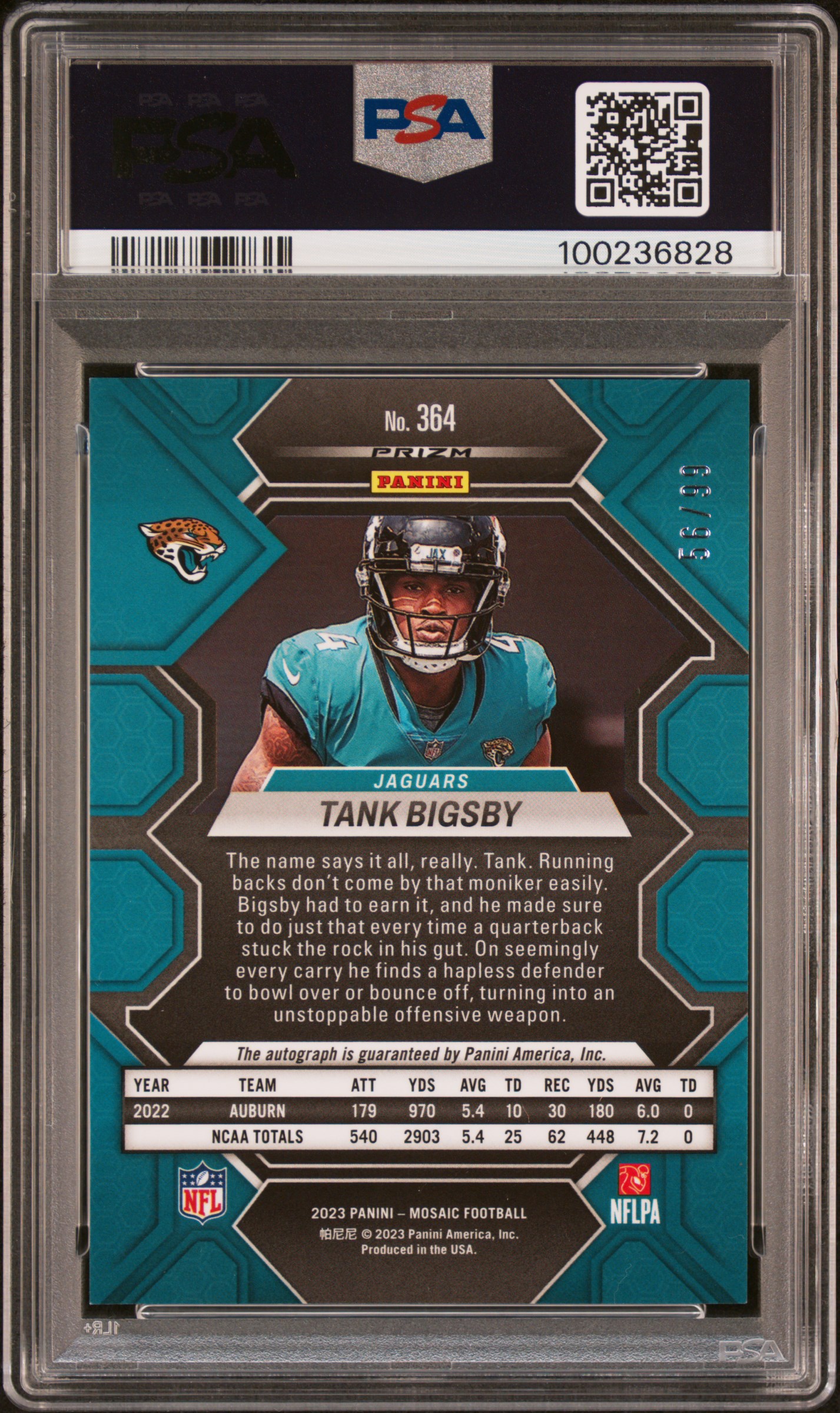 2023 Panini Mosaic Tank Bigsby #364 (Autograph-Blue) Mint 9 back