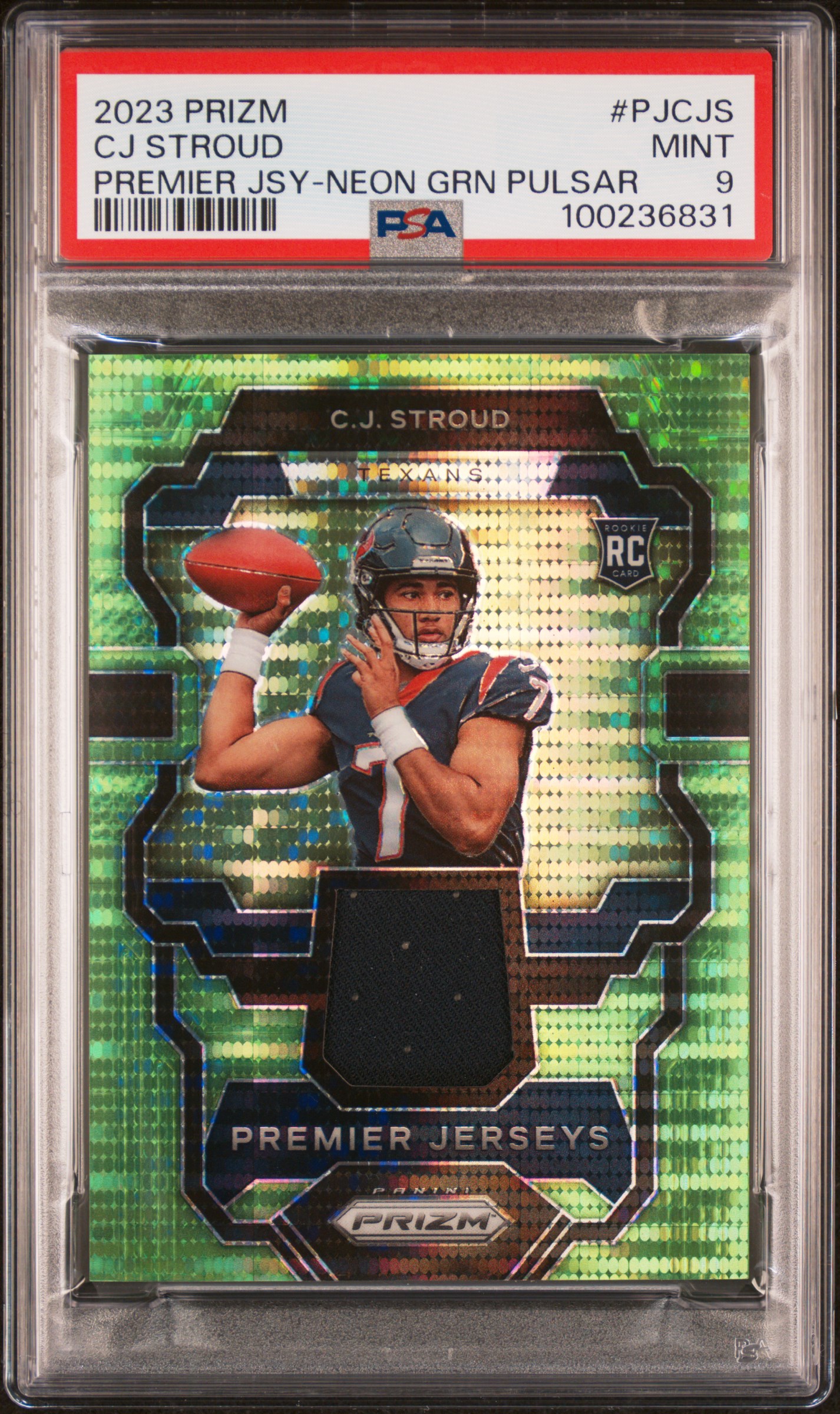 2023 Panini Prizm Premier Jerseys Cj Stroud #Pjcjs (Premier Jsy-Neon Grn Pulsar) Mint 9 front