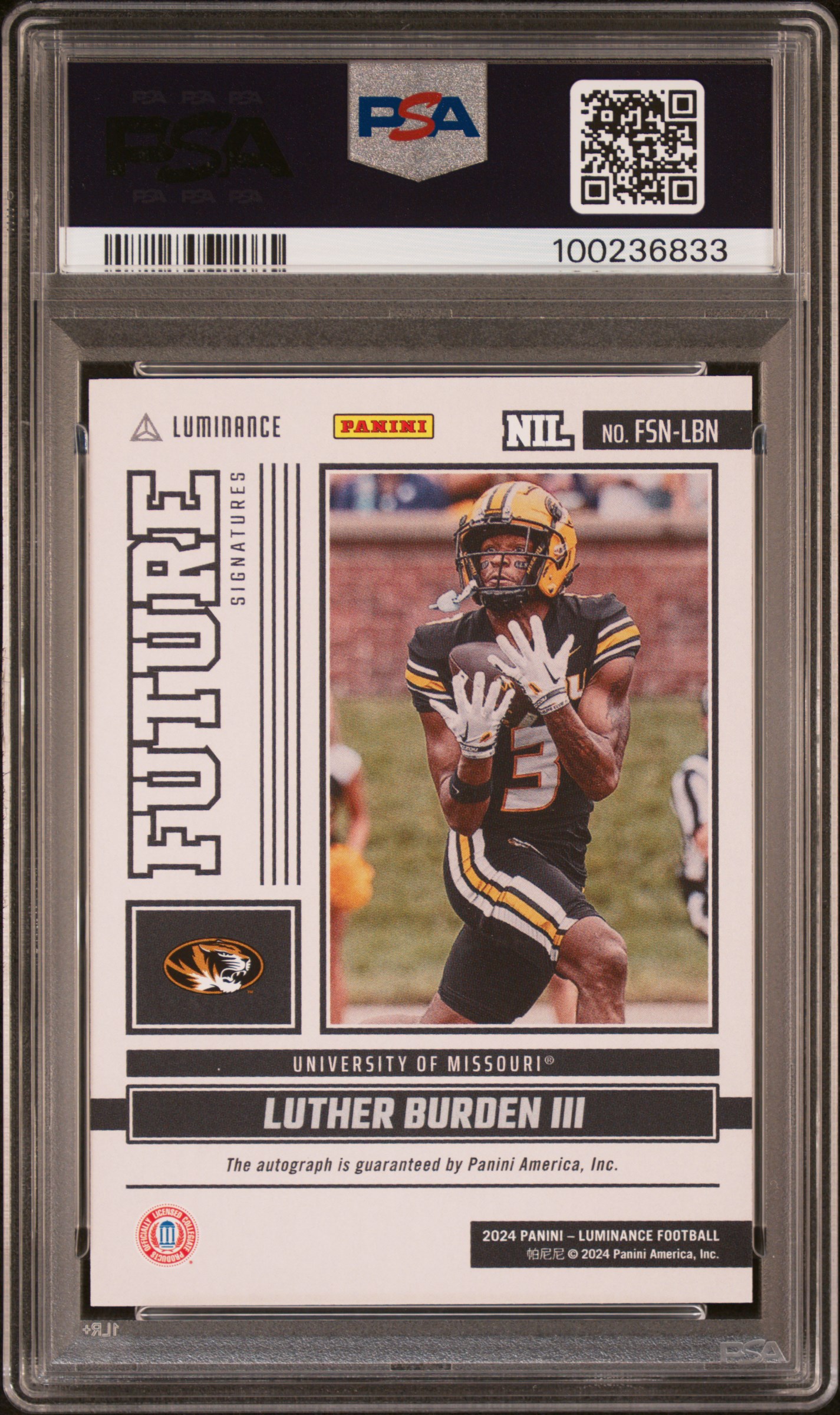 2024 Panini Luminance Future Signatures Nil Luther Burden Iii #Fsnlbn (Future Signature Nil-Red) Gem Mt 10 back