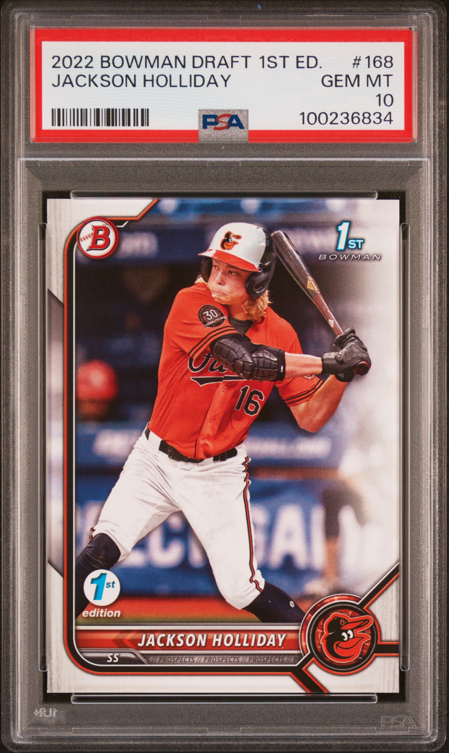 2022 Bowman Draft 1St Edition Jackson Holliday #168 Gem Mt 10 front