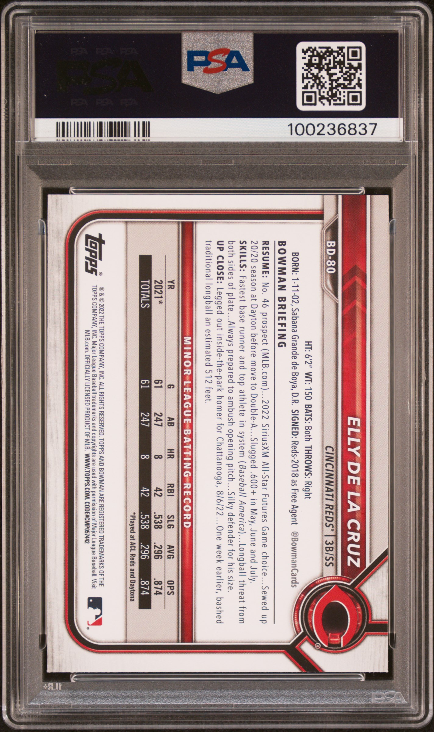 2022 Bowman Draft 1St Edition Elly De La Cruz #80 Nm-Mt 8 back