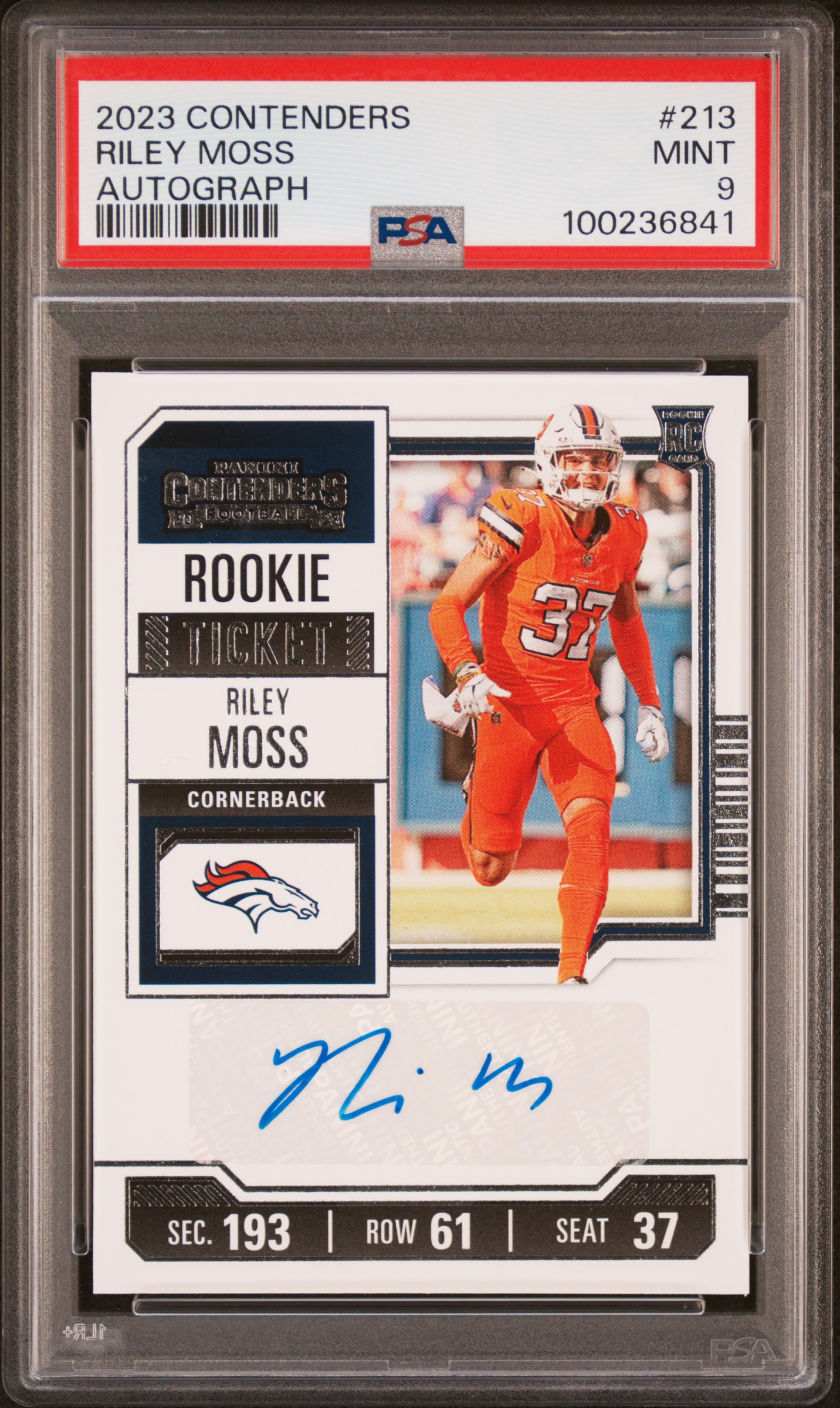 2023 Panini Contenders Riley Moss #213 (Autograph) Mint 9 front