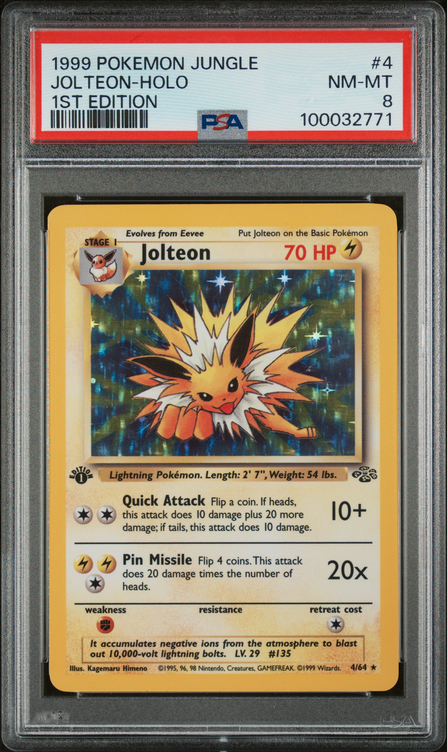1999 #4 Jolteon-Holo 1st Edition PSA 8 Jungle