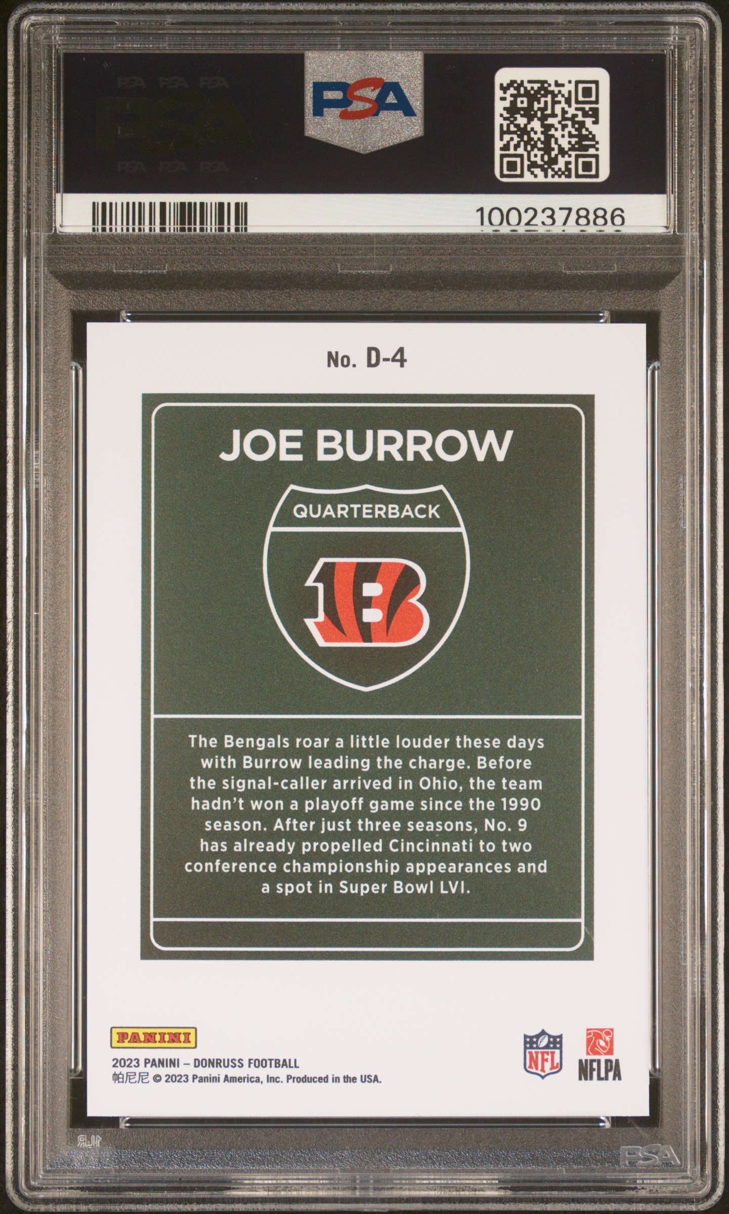 2023 Panini Donruss Downtown! Joe Burrow #D4 Mint 9 back