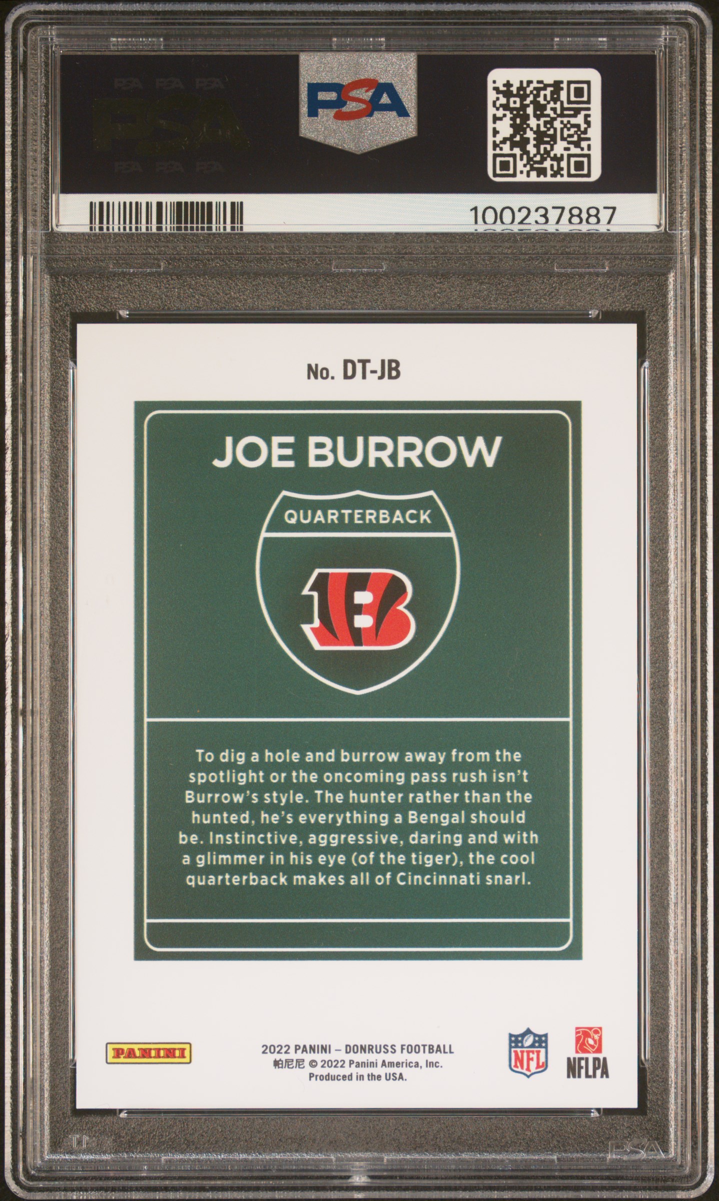 2022 Panini Donruss Downtown Joe Burrow #Dtjb (Downtown!) Mint 9 back