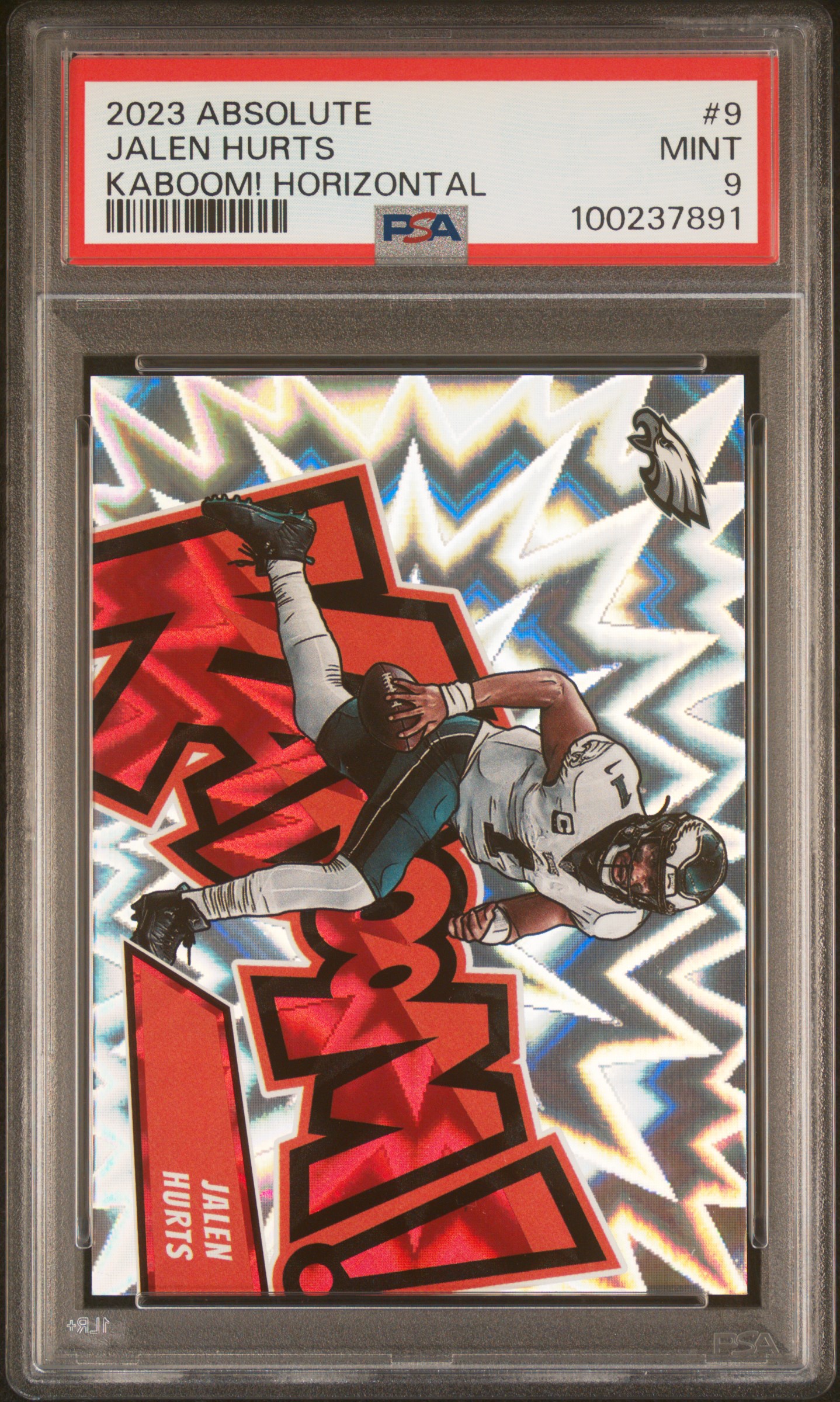 2023 Panini Absolute Kaboom! Horizontal Jalen Hurts #9 Mint 9 front