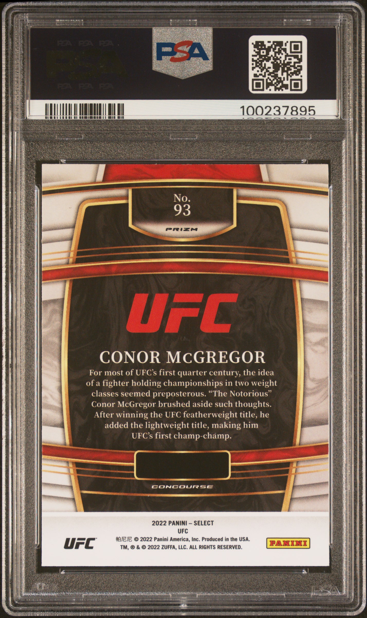 2022 Panini Select Ufc Conor Mcgregor #93 (Tiger Prizm) Mint 9 back