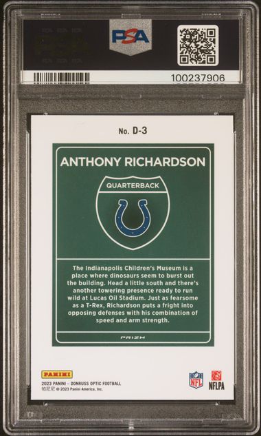 2023 Panini Donruss Optic Downtown! Anthony Richardson #D3 Gem Mt 10 back