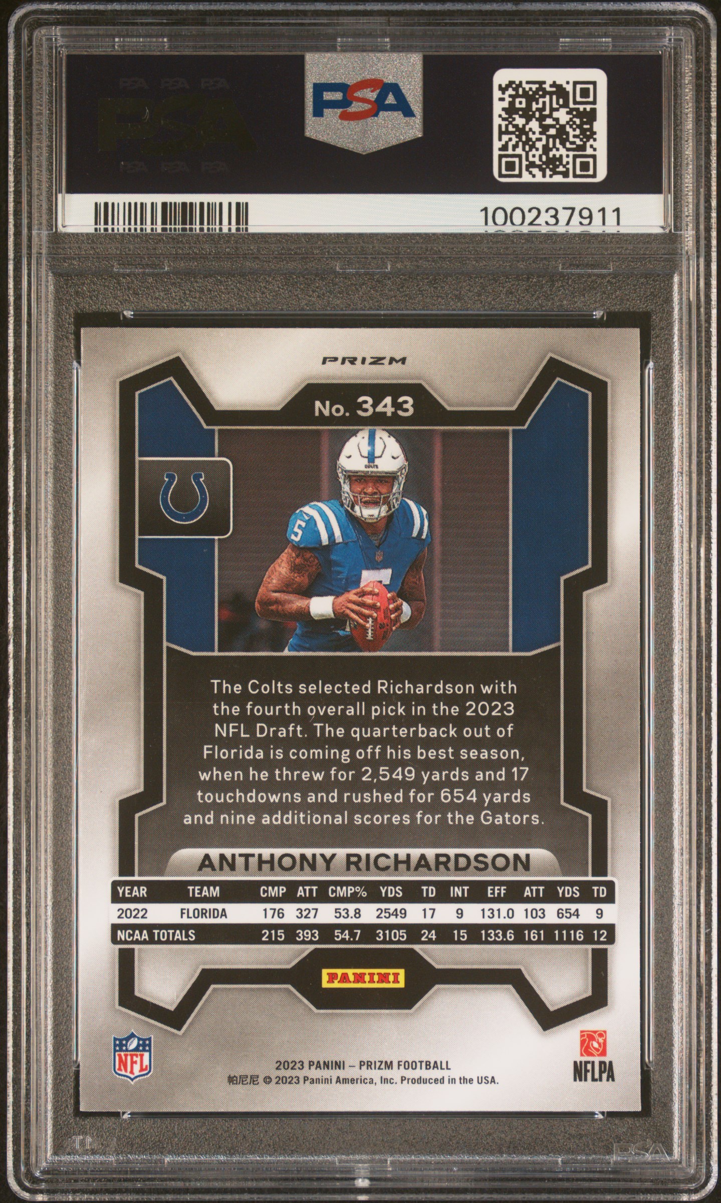 2023 Panini Prizm Anthony Richardson #343 (Silver Prizm) Mint 9 back