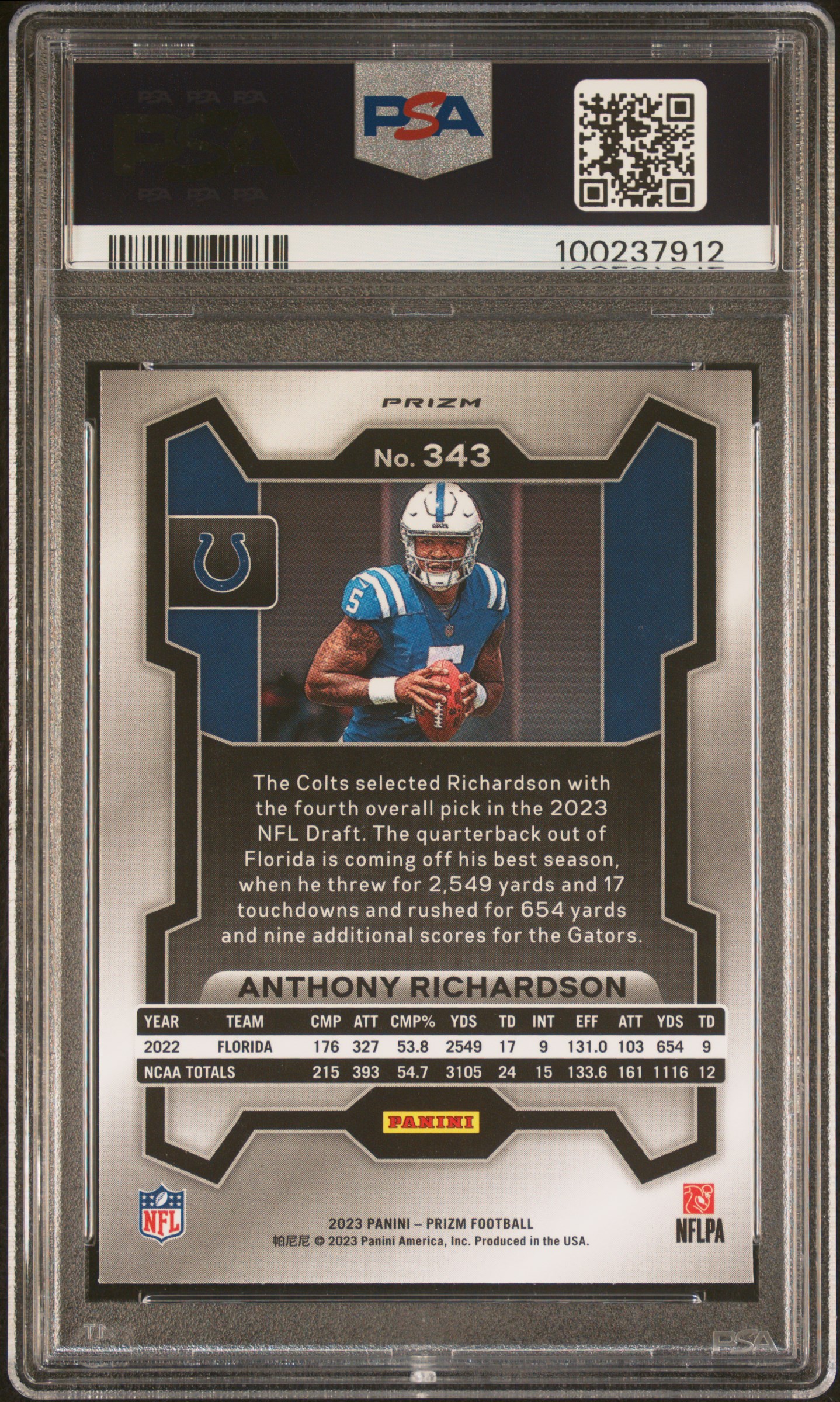 2023 Panini Prizm Anthony Richardson #343 (Silver Prizm) Mint 9 back