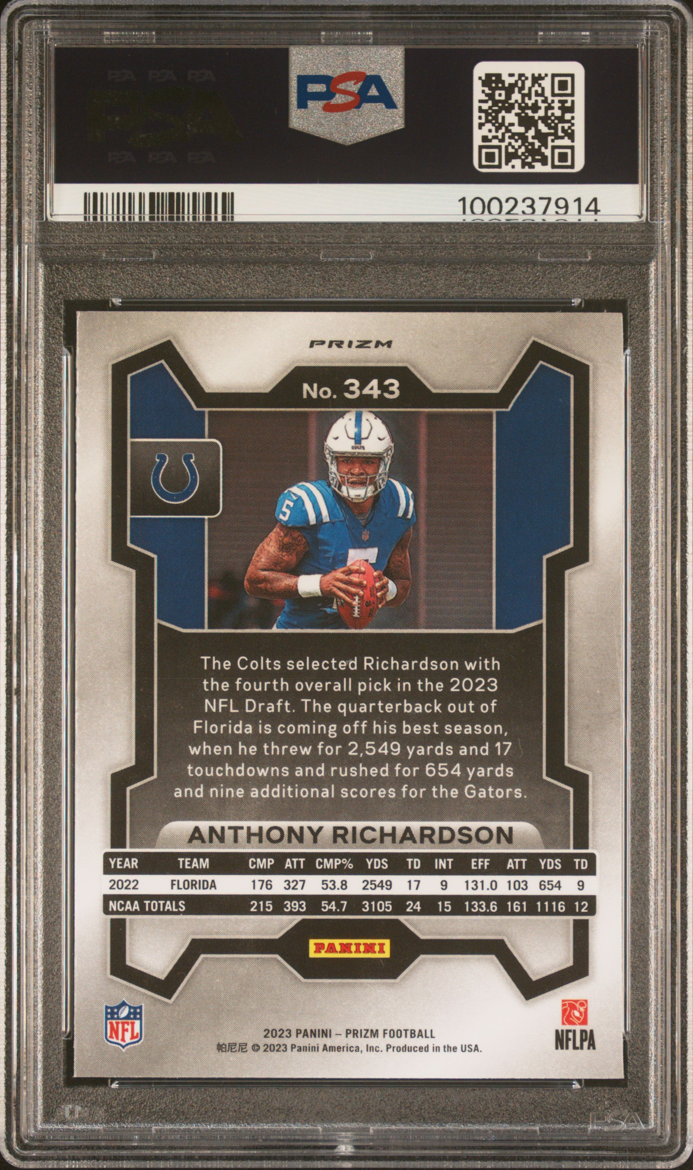 2023 Panini Prizm Anthony Richardson #343 (Green Wave) Mint 9 back