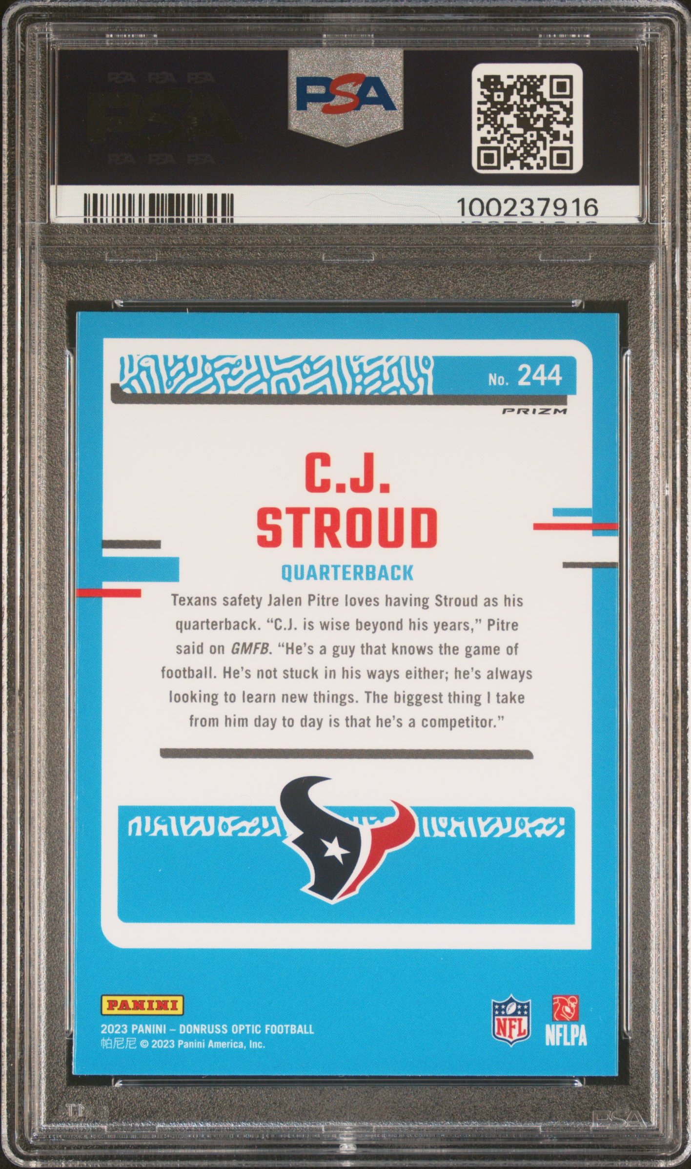 2023 Panini Donruss Optic Cj Stroud #244 (Green Velocity) Mint 9 back